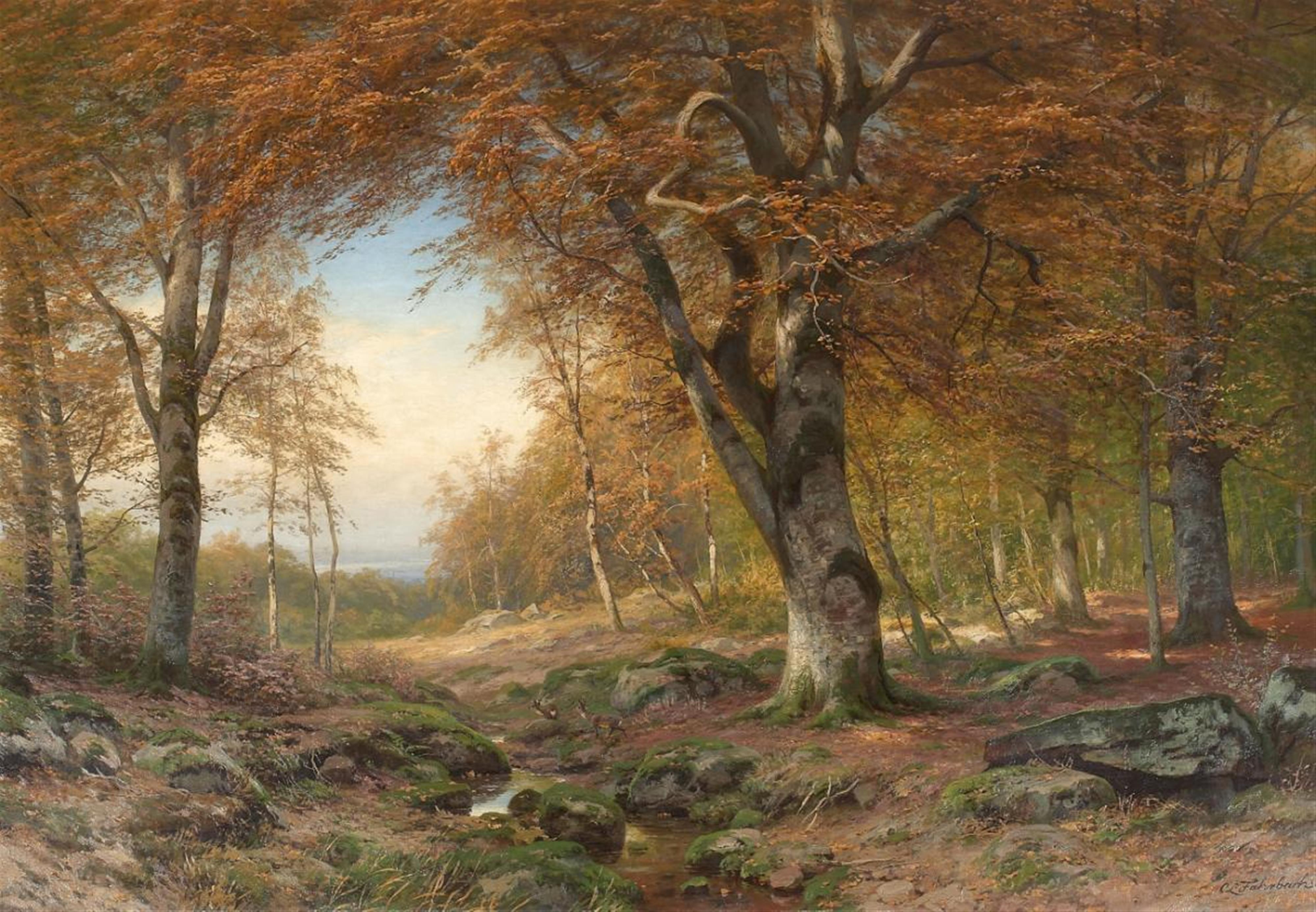 Carl Ludwig Fahrbach - LATE AUTUMN IN A BEECH FOREST - image-1