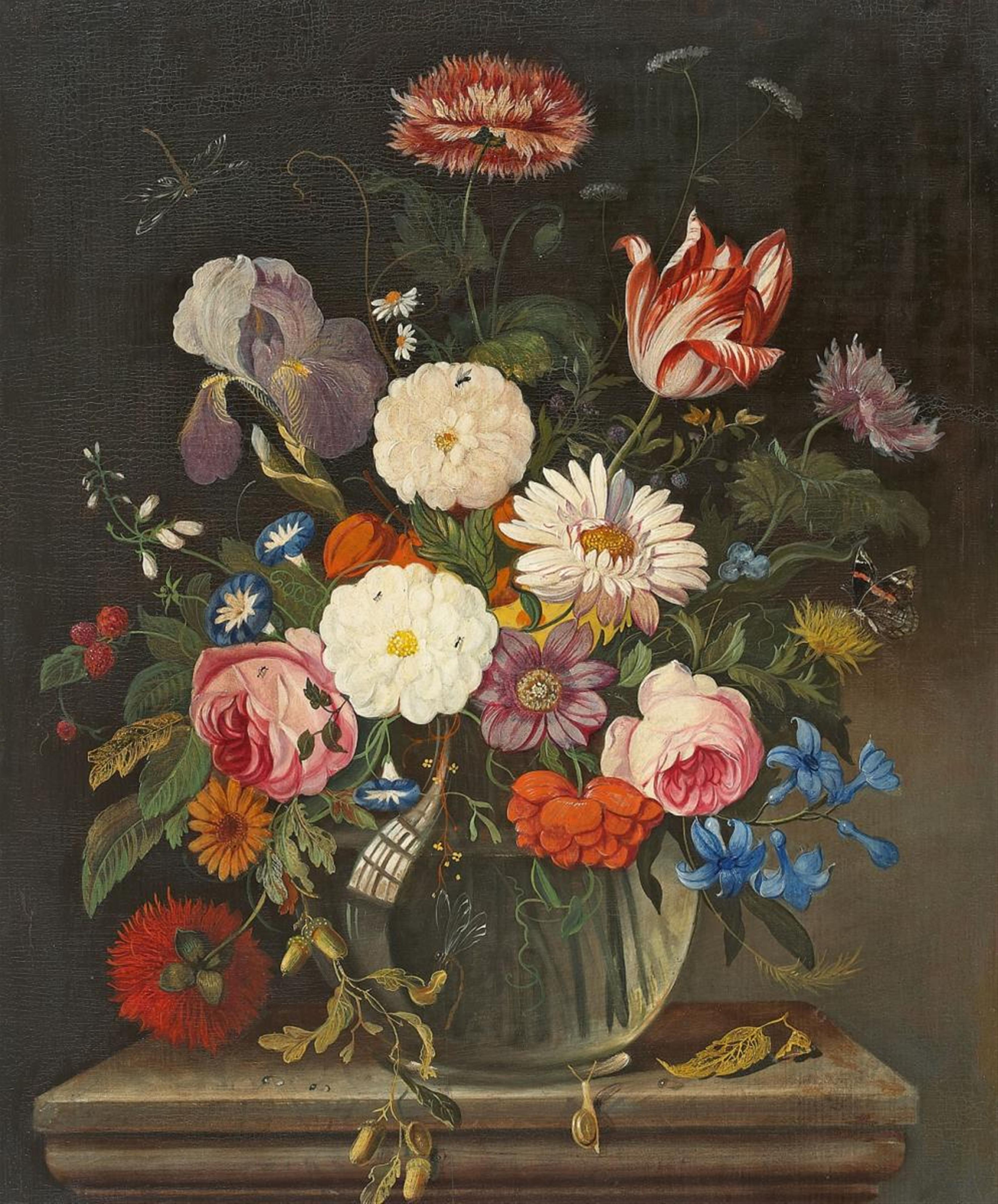 Jan van Os, attributed to - STILL LIFE WITH FLOWERS IN A GLASS VASE ON A PEDESTAL - image-1