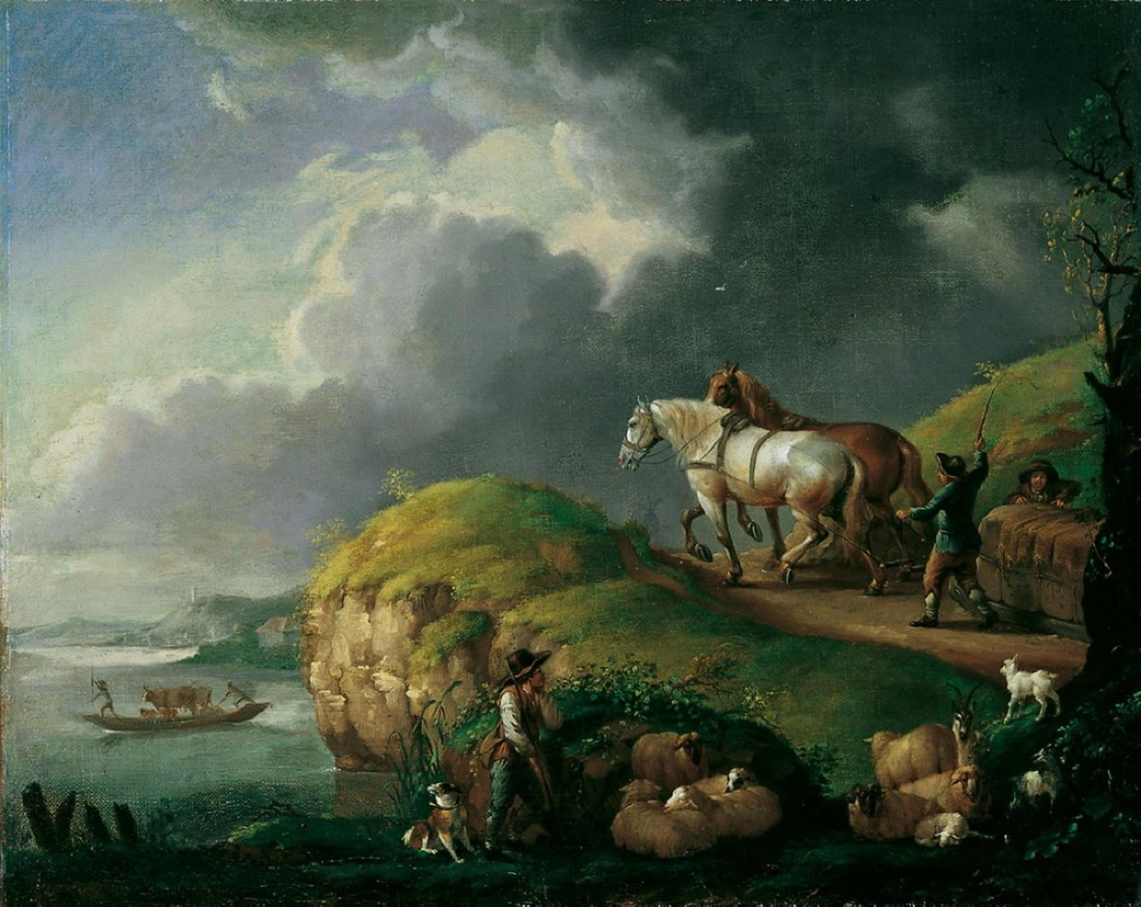 Philips Wouwerman, follower of - RIVERSCAPE WITH HORSE CARRIAGE - image-1