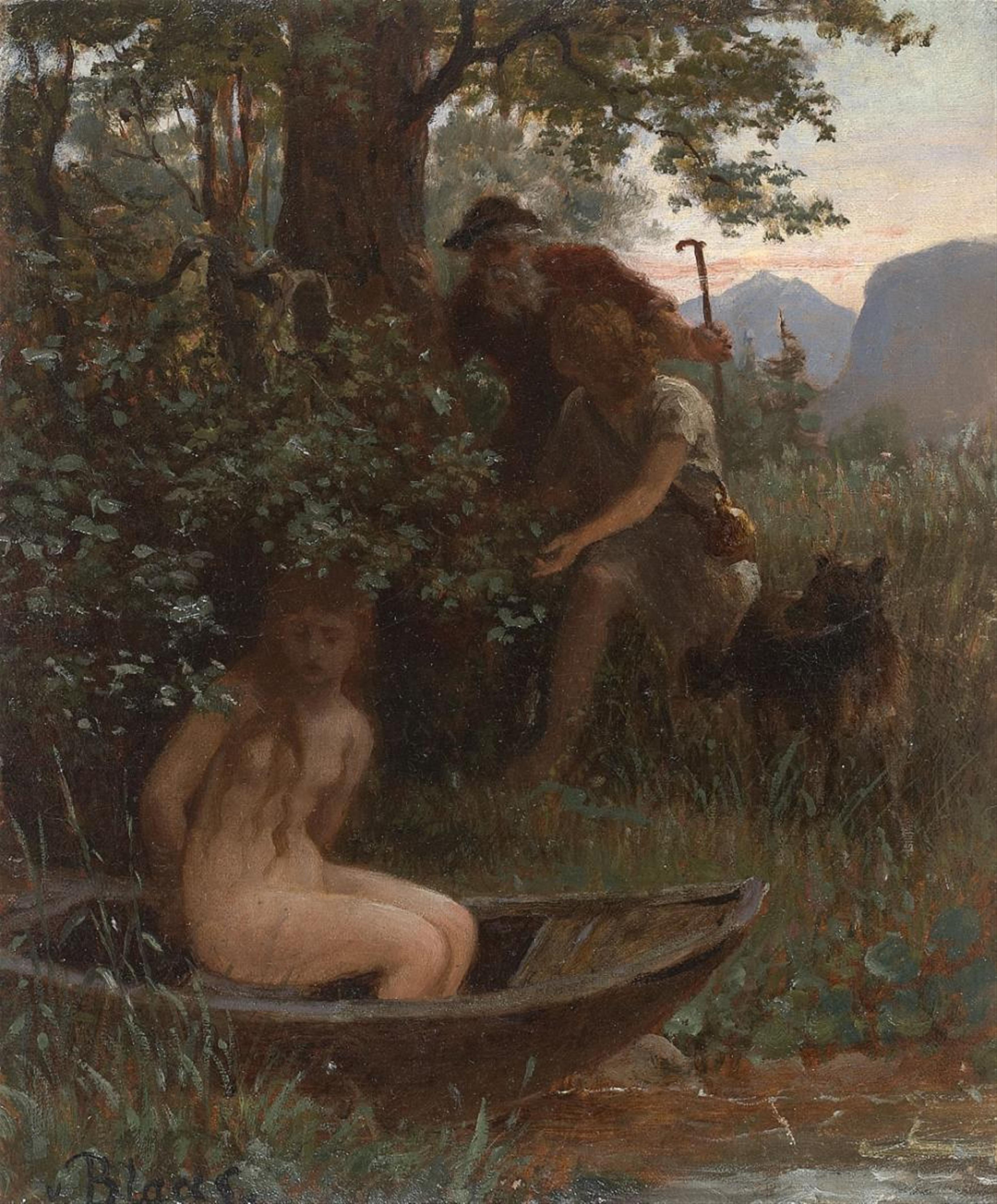 Carl von Blaas - FEMALE NUDE AND TWO SHEPHERDS UNDER A TREE - image-1