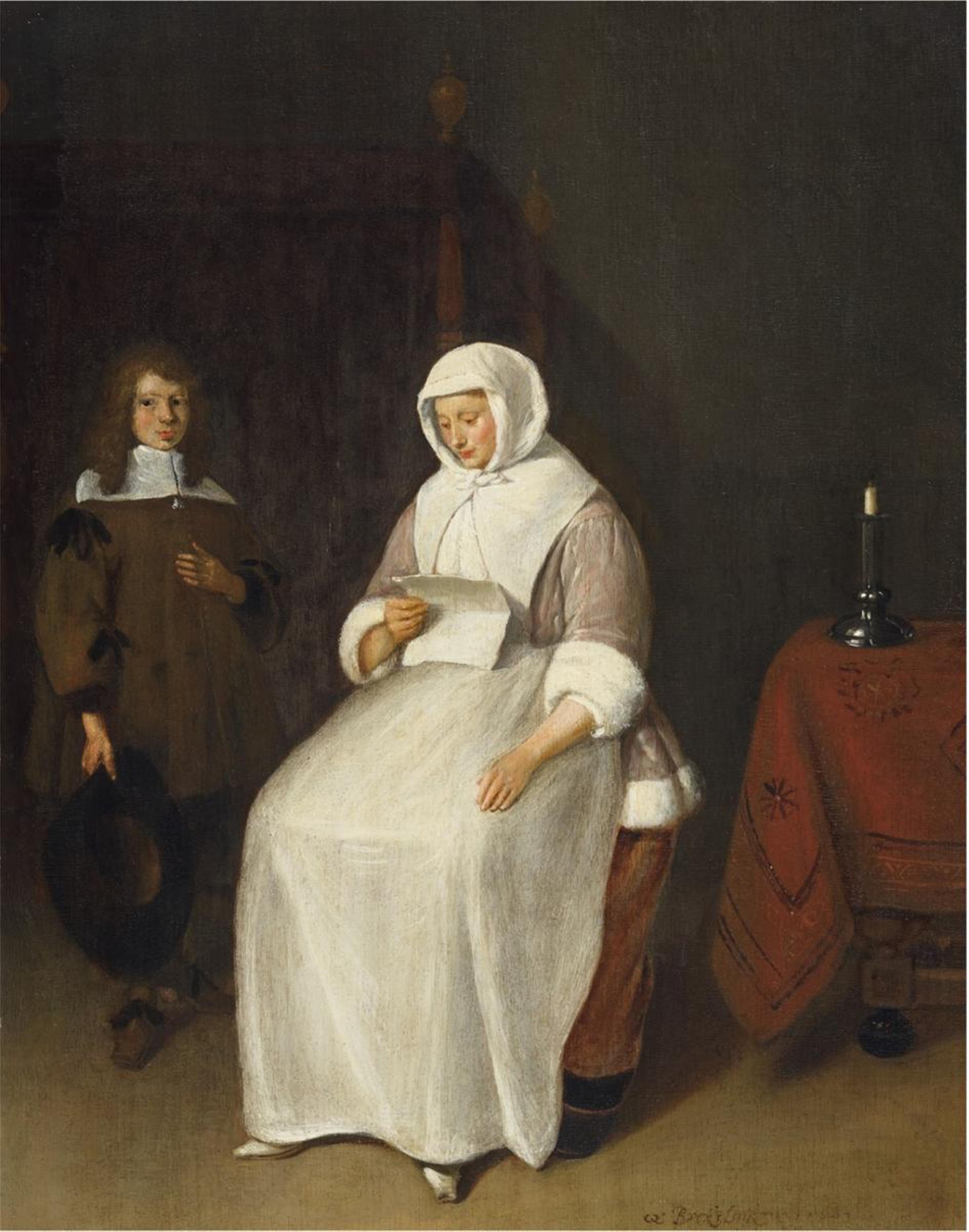 Quiringh van Brekelenkam - YOUNG WOMAN READING A LETTER - image-1