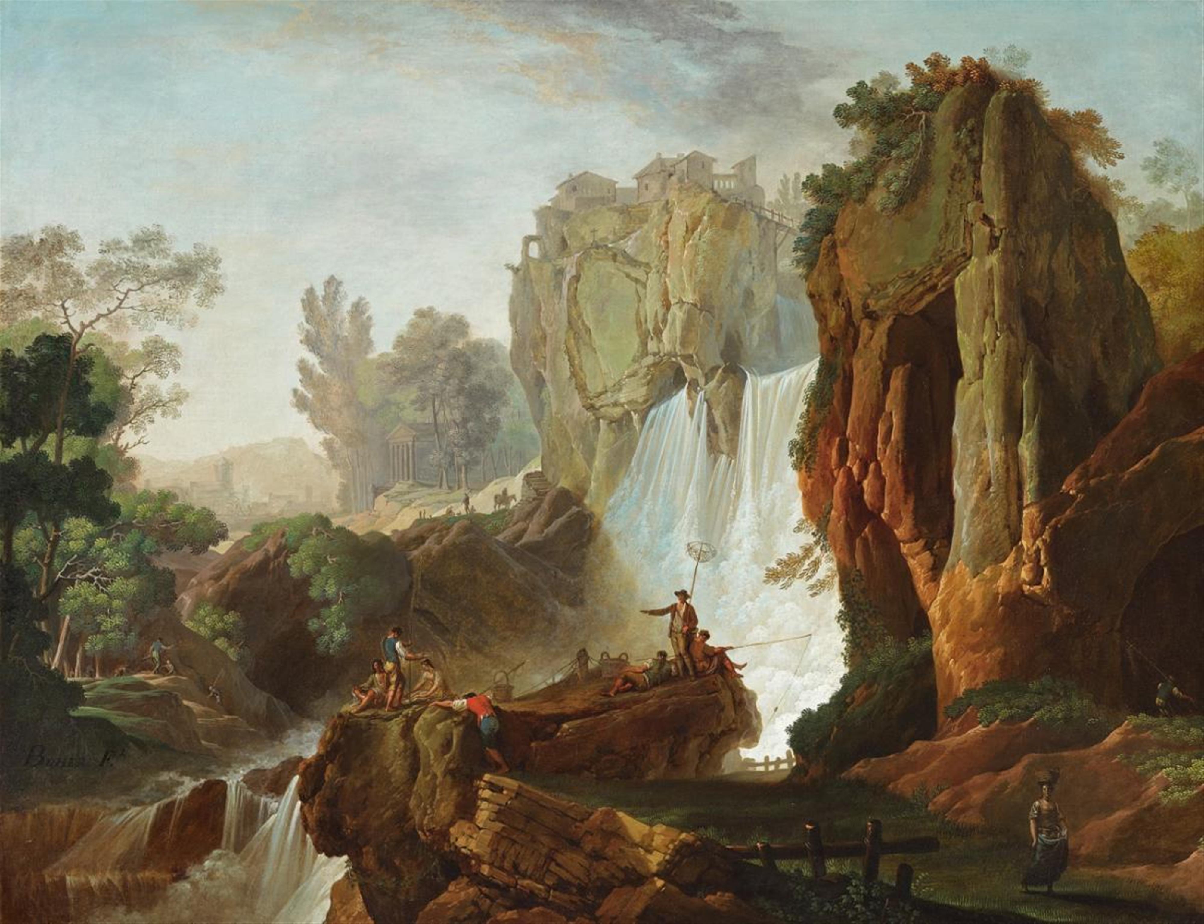 Francois Boher - LANDSCAPE WITH WATERFALL AND FIGURAL STAFFAGE - image-1