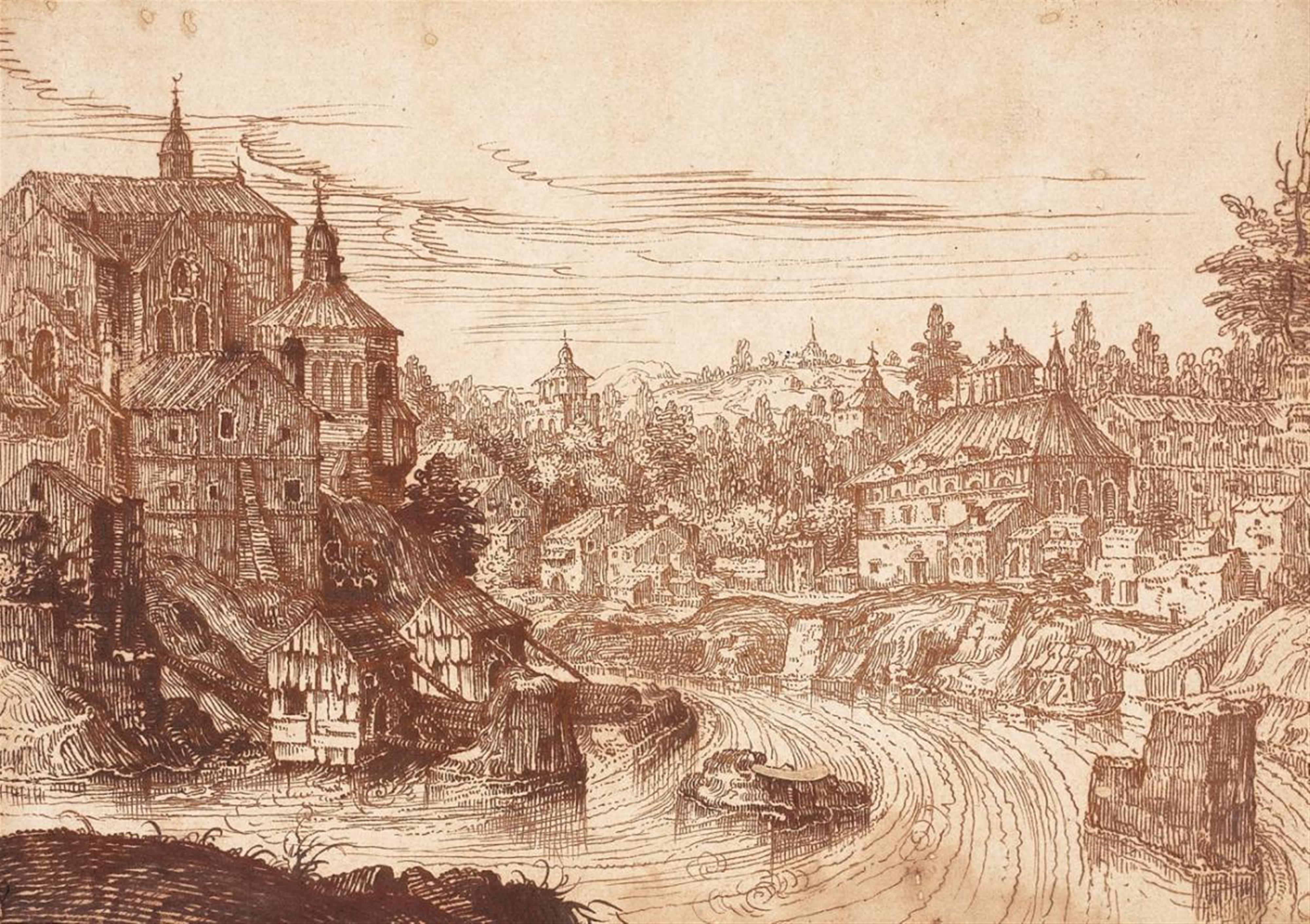 Hans Sebald Lautensack, attributed to - TOWNSCAPE WITH A RIVER - image-1