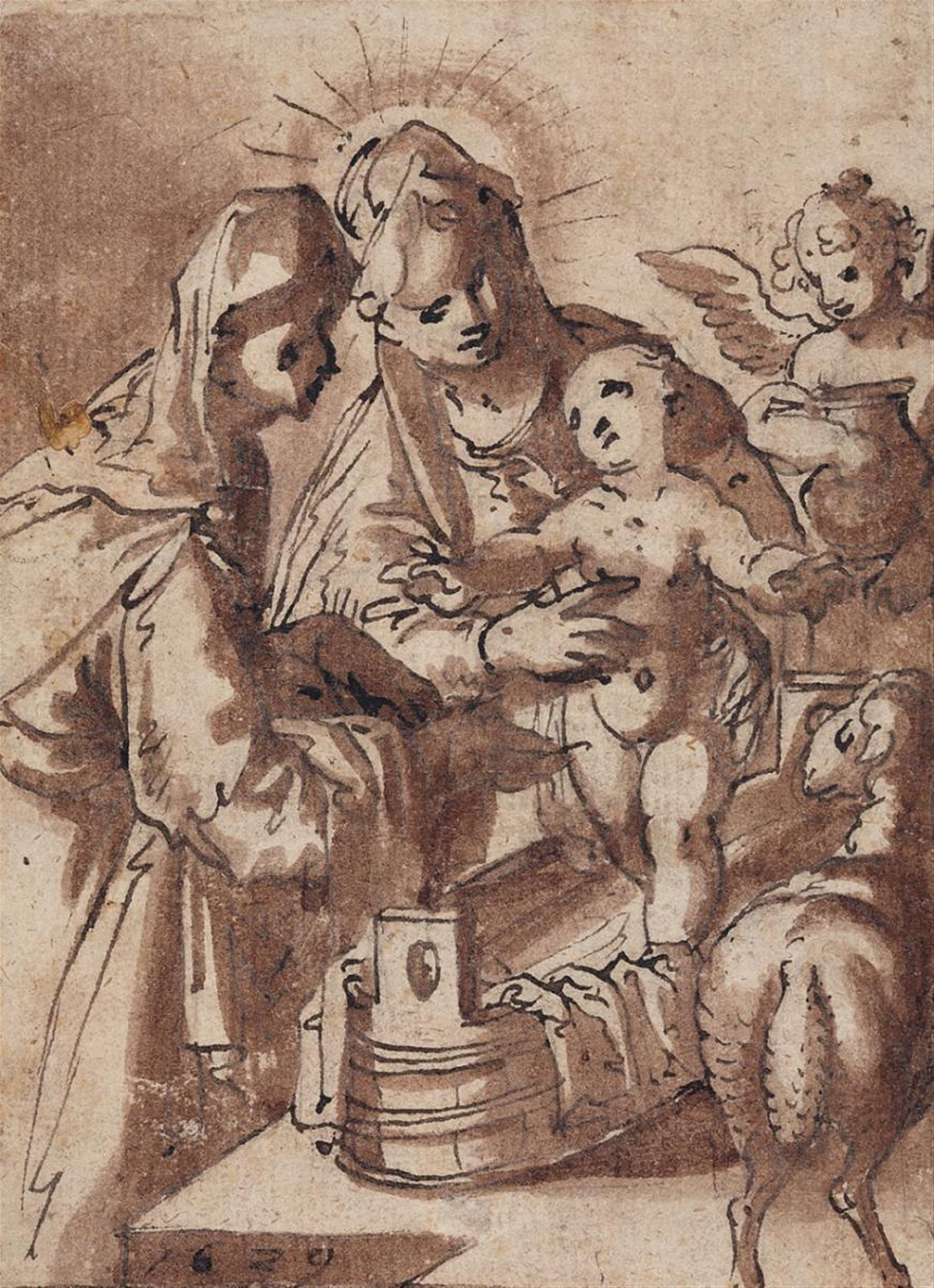German or Bohemian Master 17th century - THE VIRGIN WITH THE INFANT CHRIST AND SAINT ANNA - image-1