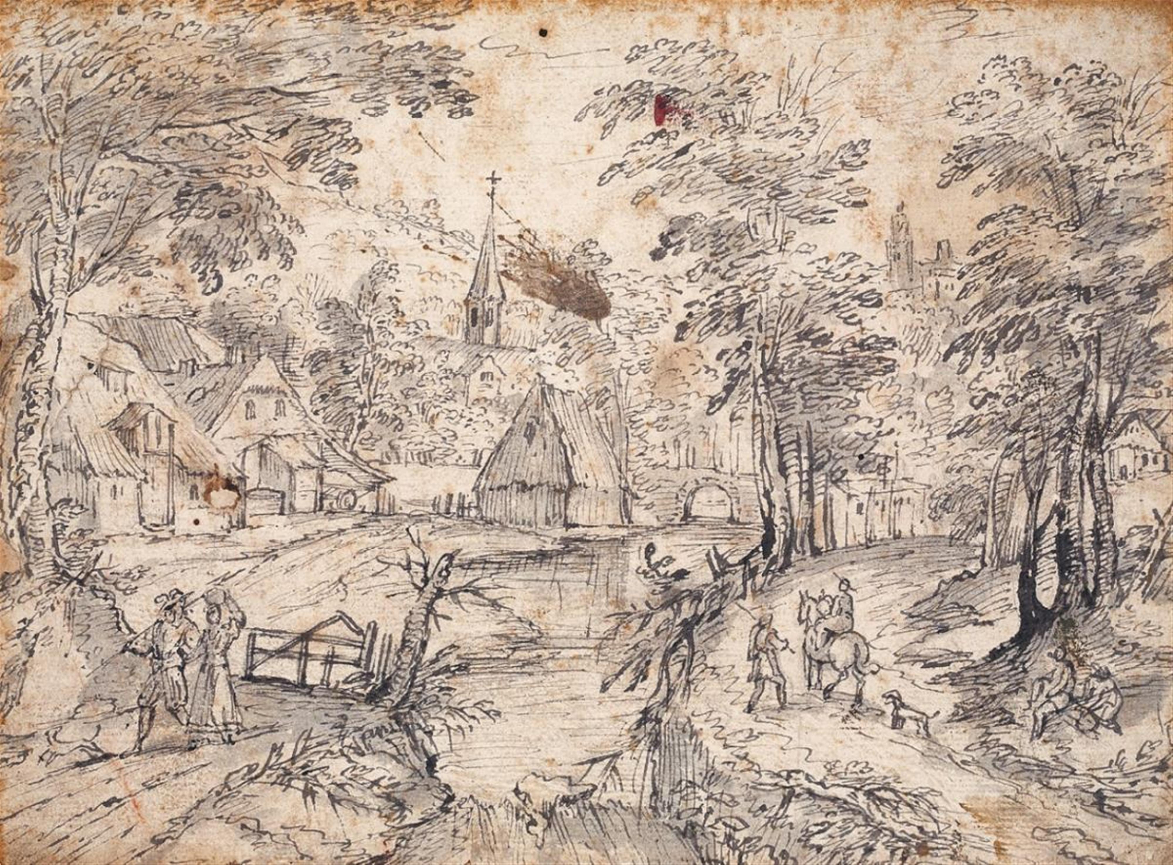 Flemish School, 17th Century - VILLAGE SCENE - image-1