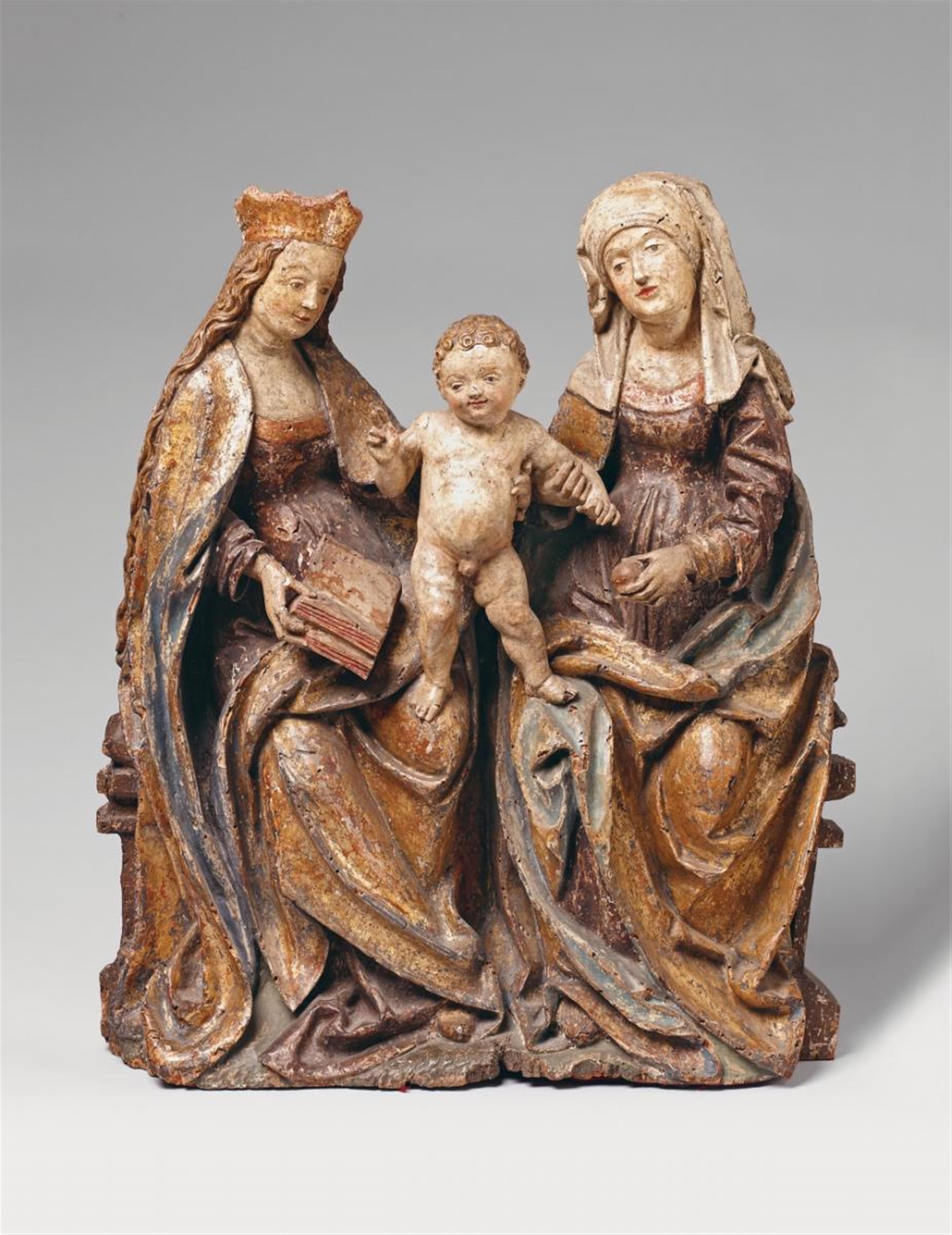 Probably Upper Rhine-Region, late 15th Century - A LATE 15TH CENTURY CARVED WOOD HIGH RELIEF GROUP OF ANNA SELBDRITT, PROBABLY UPPER RHINE-REGION - image-1