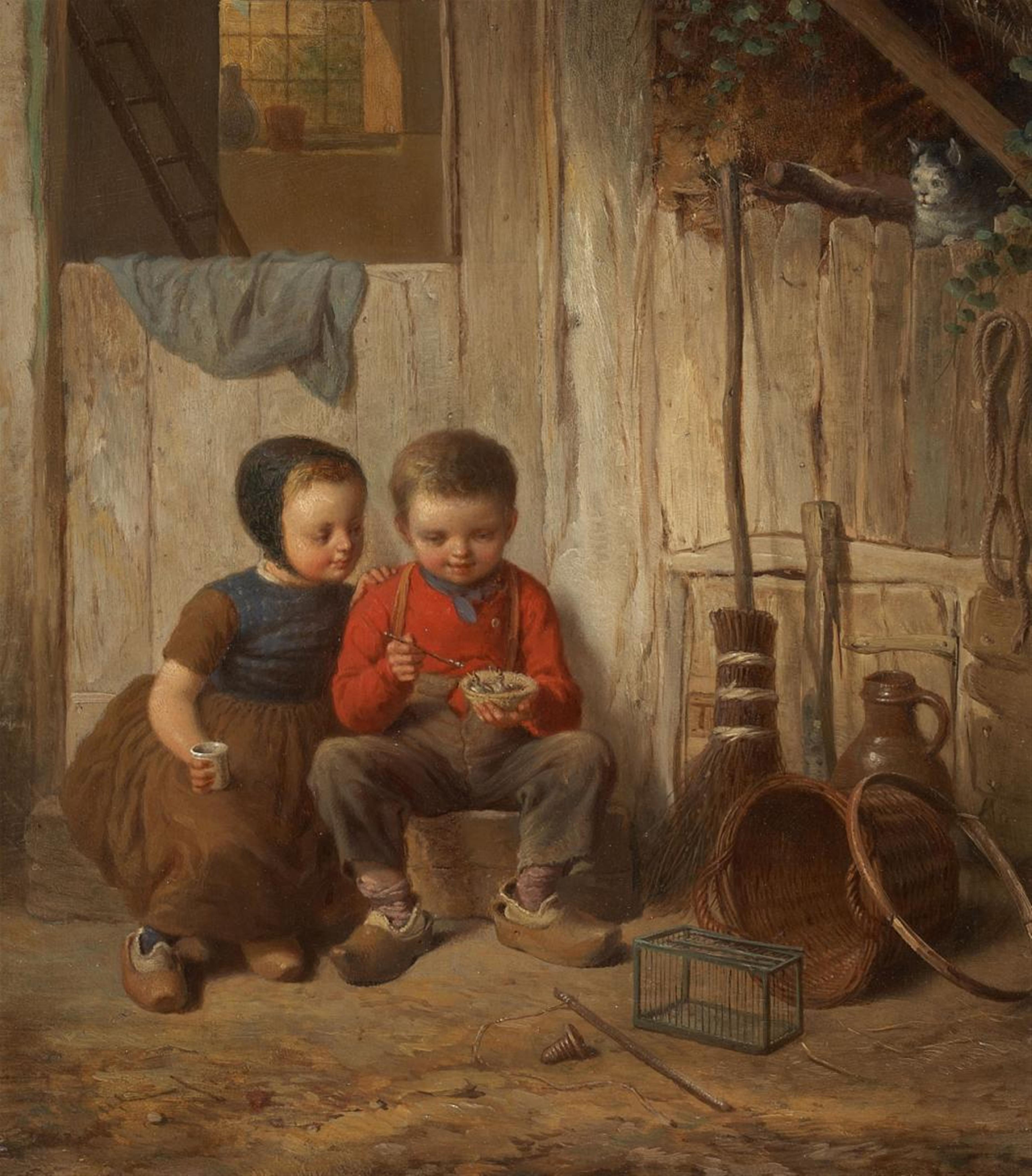 Johann Georg Meyer von Bremen - TWO CHILDREN WITH HOLDING BIRD´S NEST - image-1