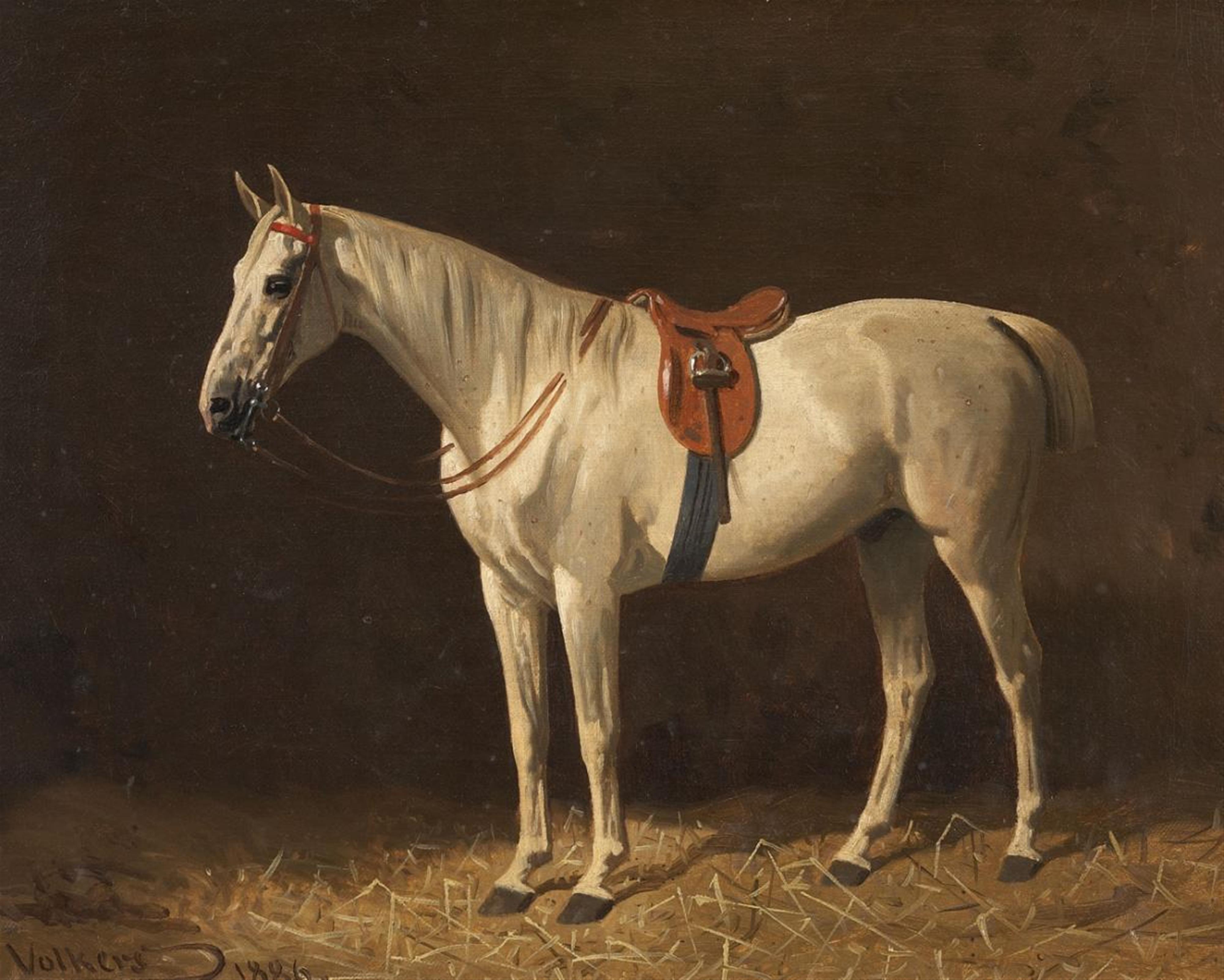 Emil Volkers - A SADDLED WHITE HORSE IN THE STABLE - image-1
