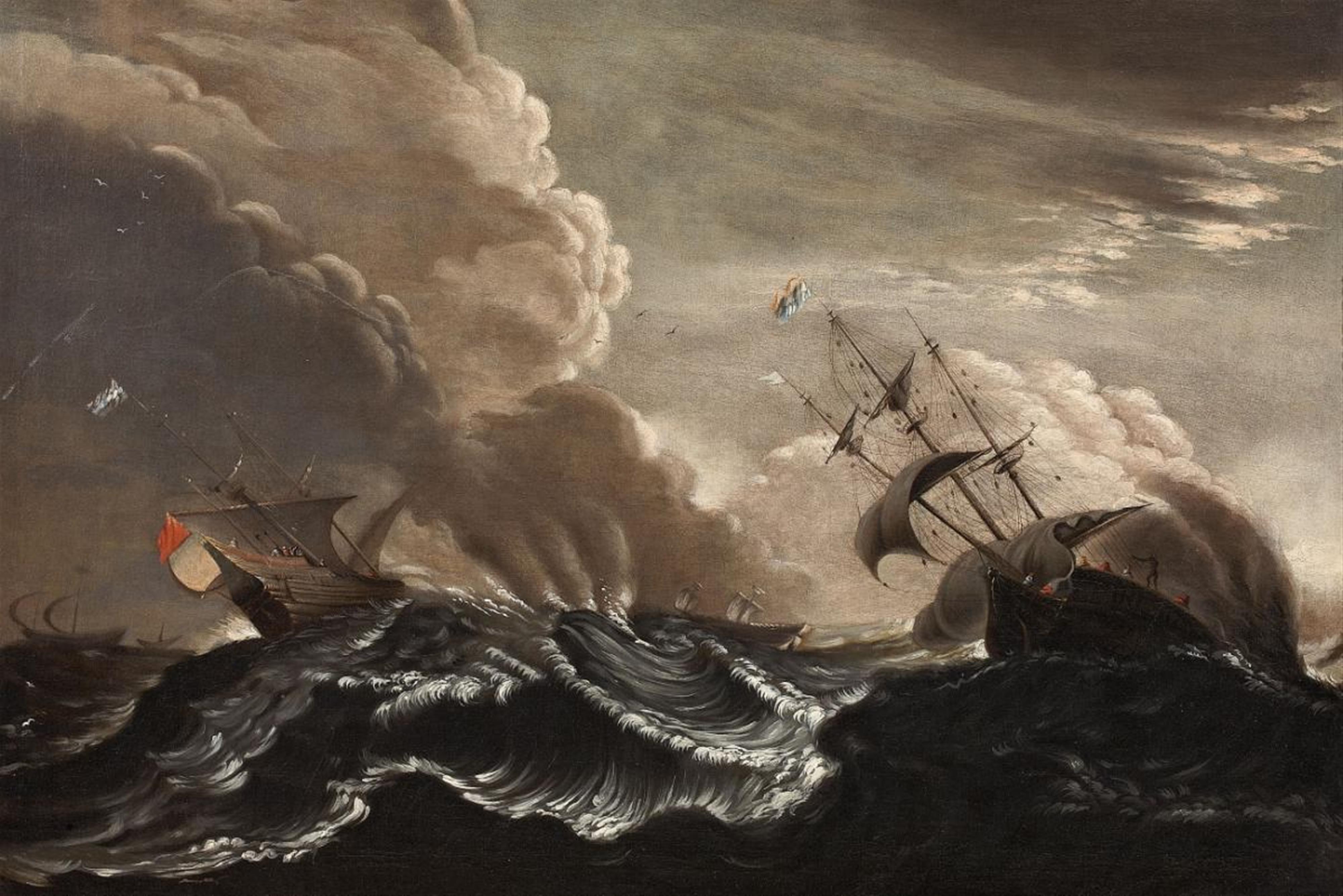 Claes Claesz. Wou, in the manner of - SHIPS IN A STORMY SEA - image-1