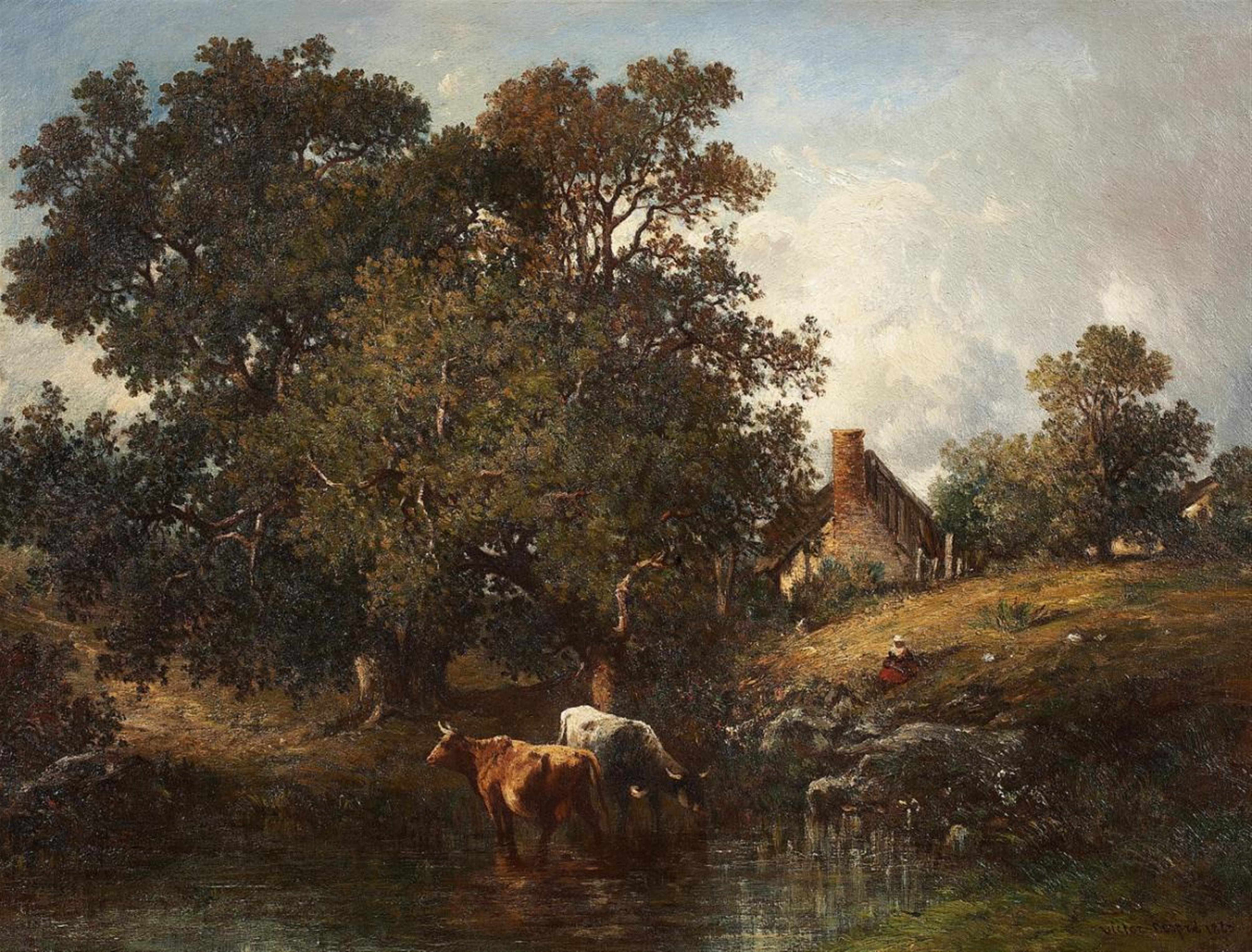Léon Victor Dupré - CATTLE IN THE WATER - image-1