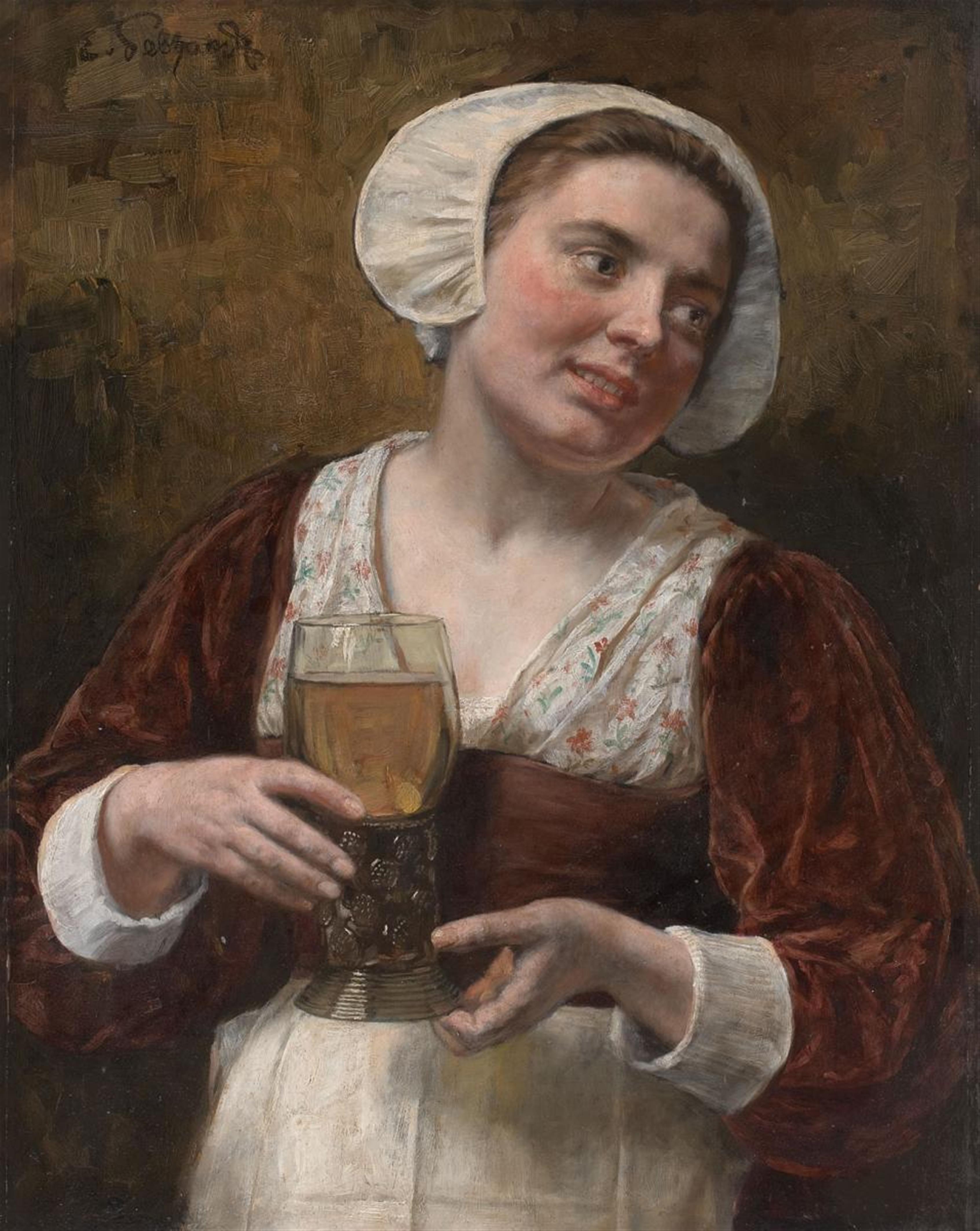 Eduard von Gebhardt - A YOUNG WOMAN WITH A WINEGLASS - image-1
