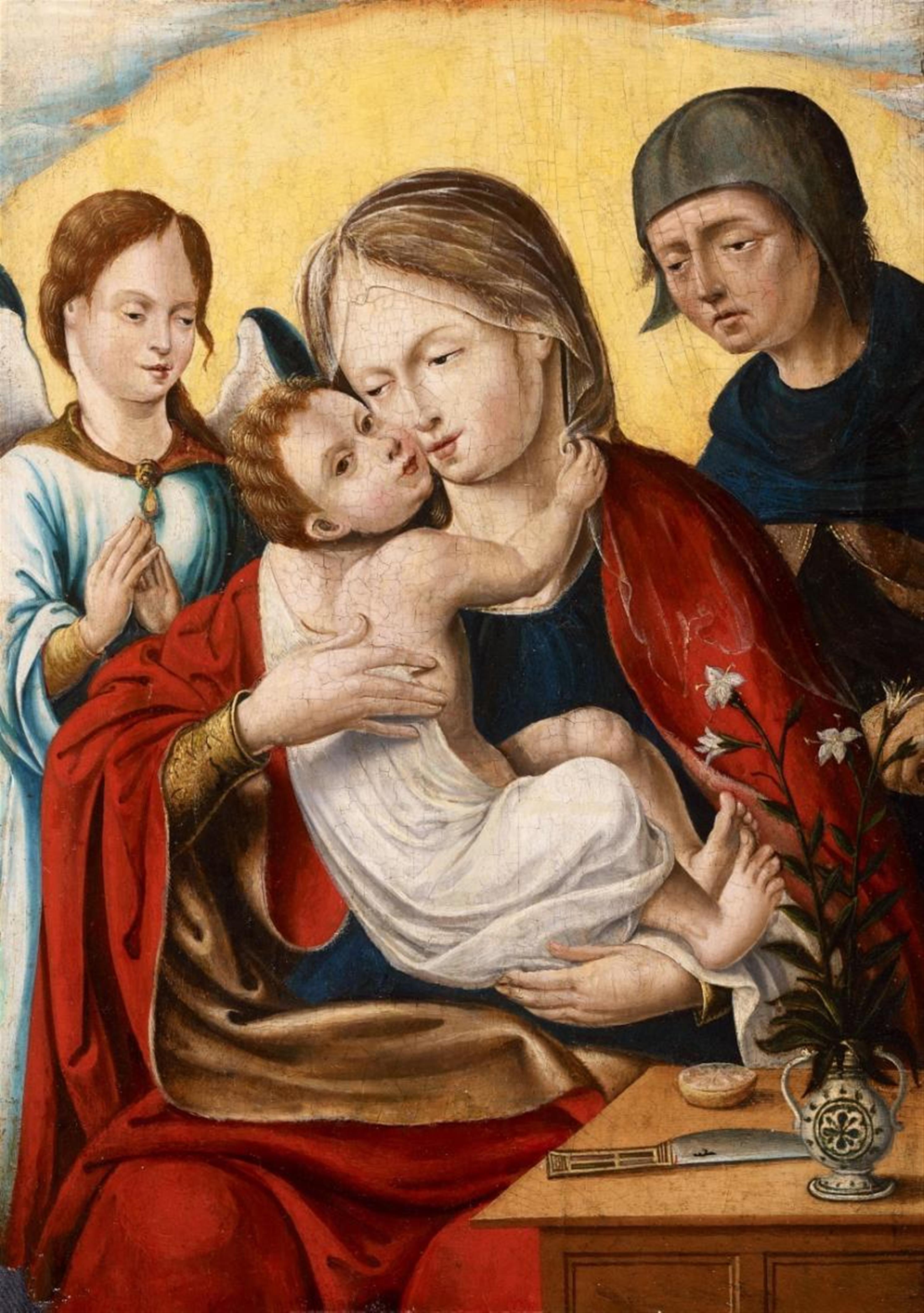 South Netherlandish School circa 1530 - THE HOLY FAMILY WITH AN ANGEL - image-1