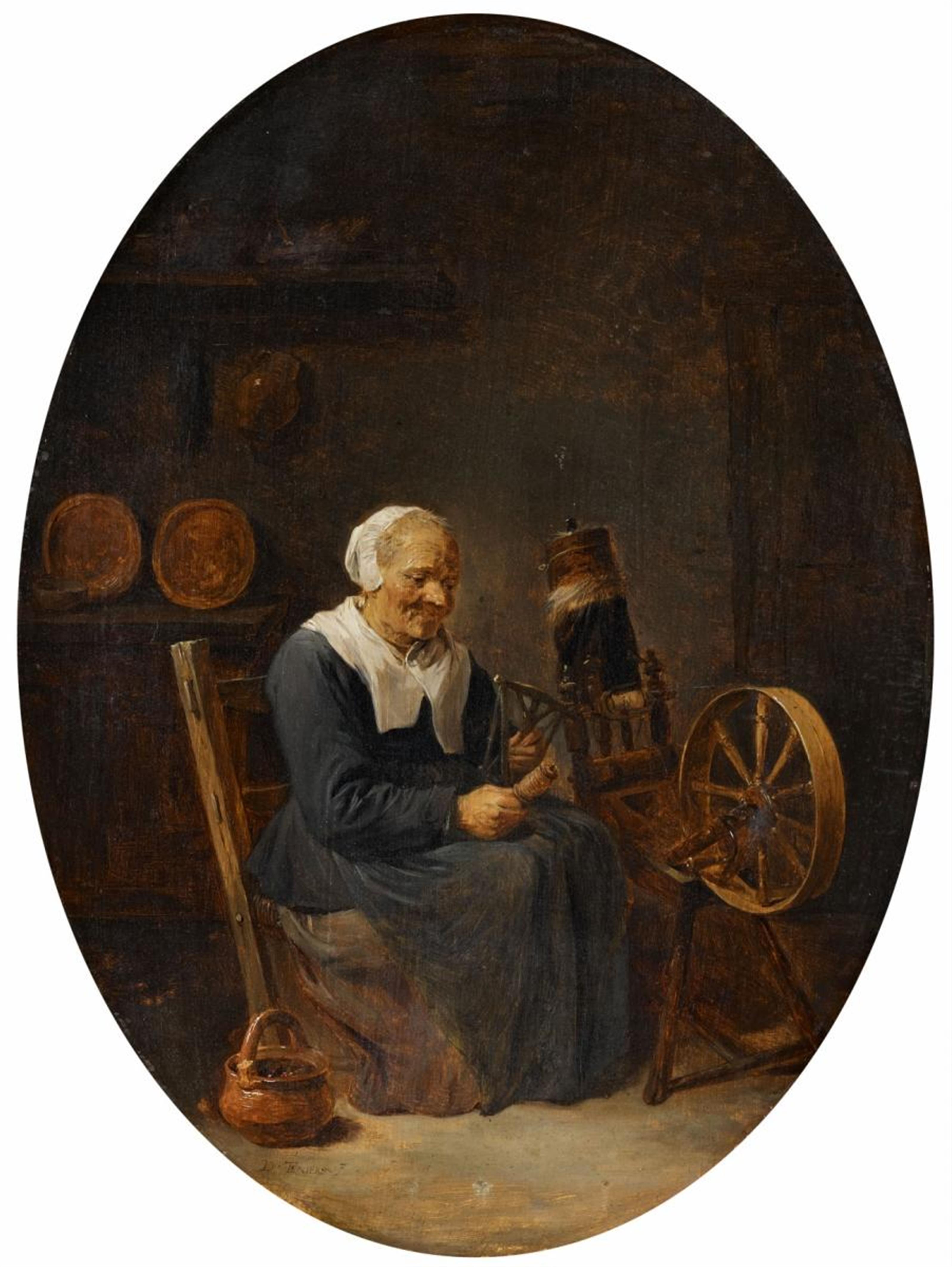 David Teniers the Younger - OLD WOMAN AT THE SPINNING WHEEL - image-1
