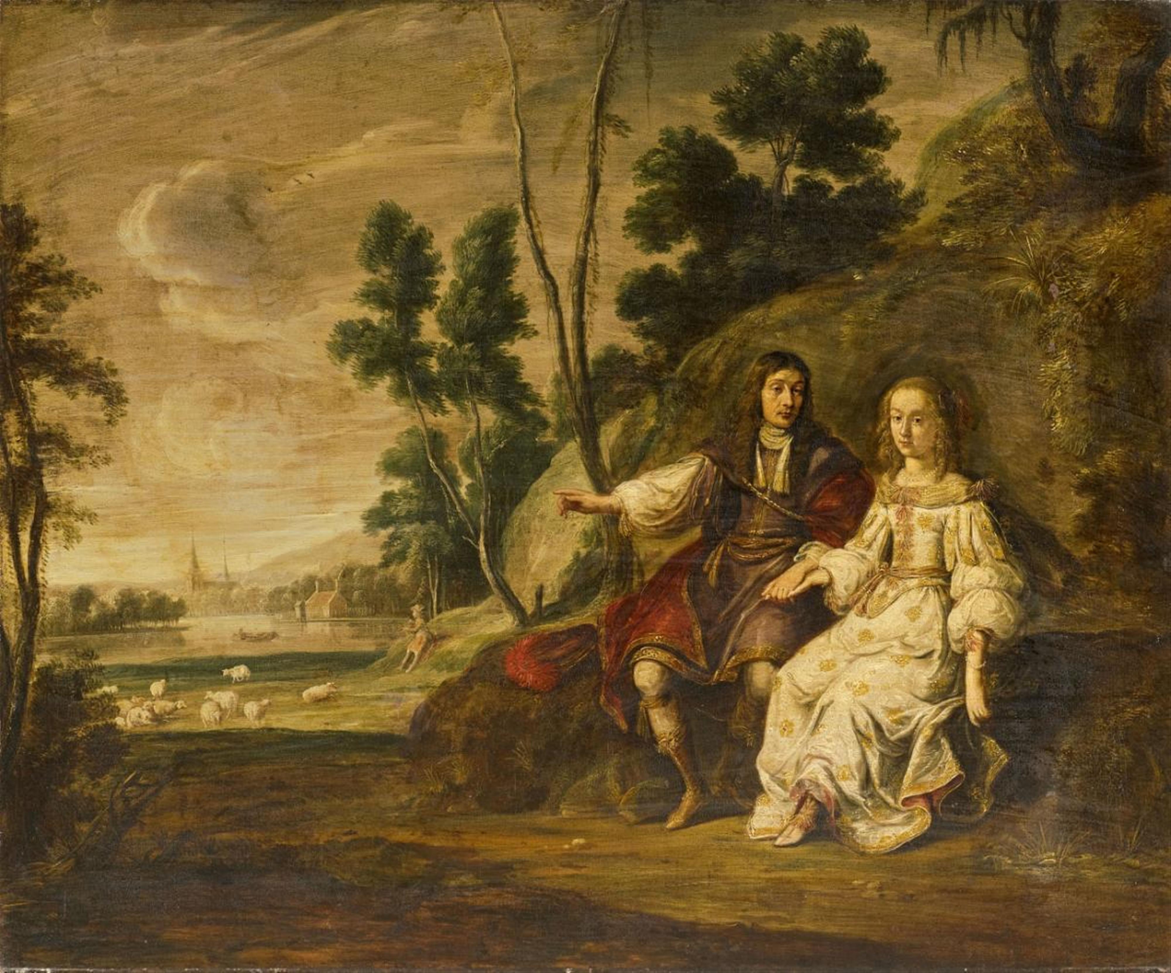 Niederländischer Meister des 17. Jahrhunderts - BILDNIS EINES EHEPAARS IN EINER FLUSSLANDSCHAFT - image-1