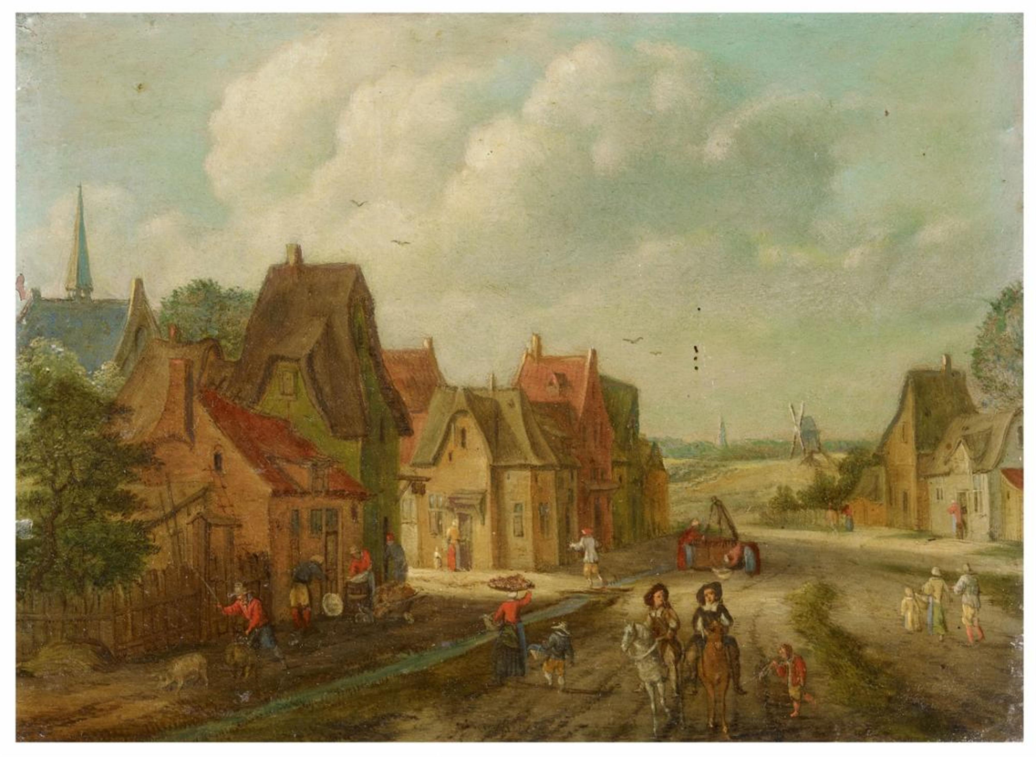 Pieter Gysels - VILLAGE STREET WITH HORSEMEN AND PEASANTS - image-1