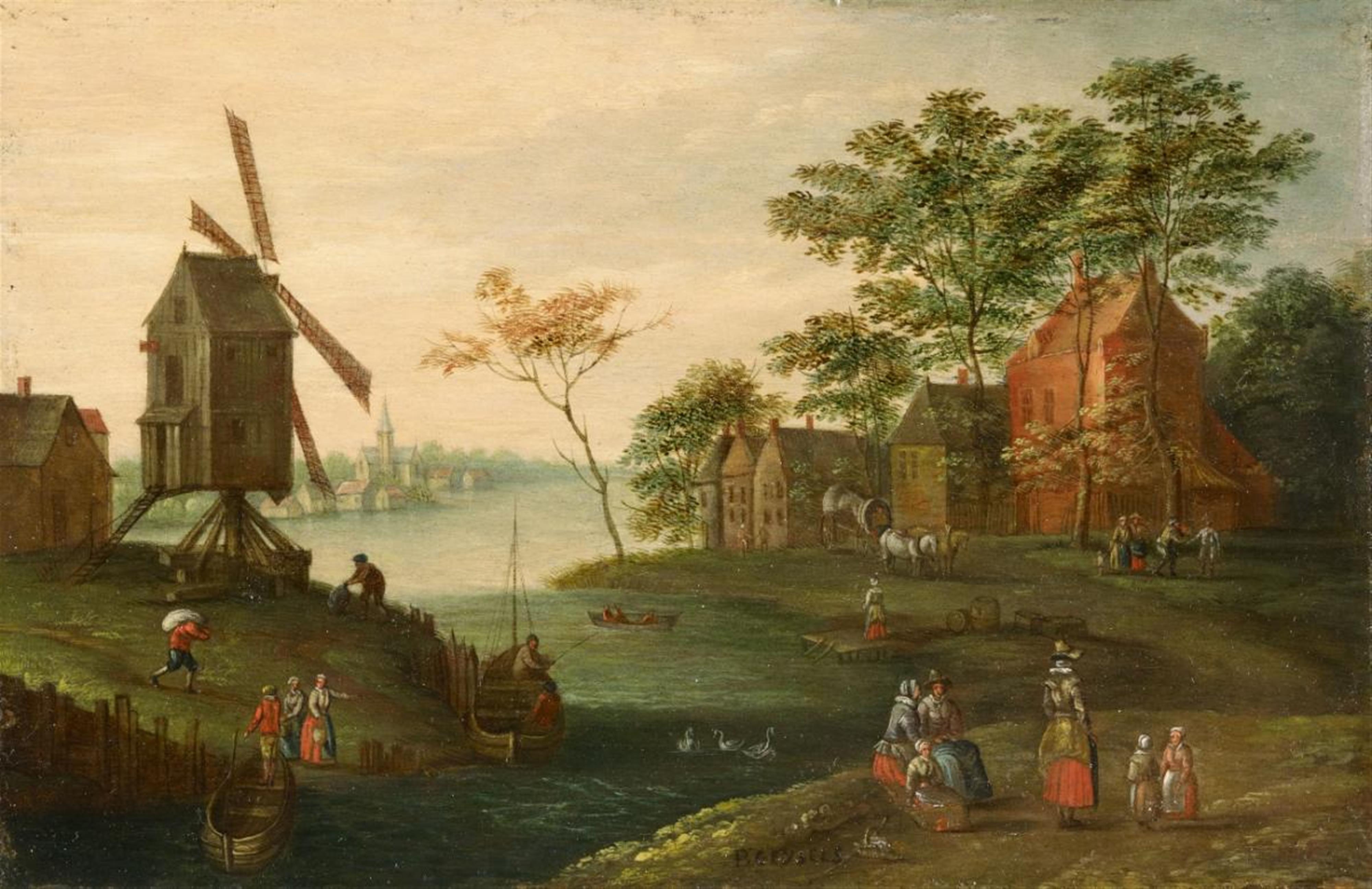 Pieter Gysels - RIVER LANDSCAPE WITH WIND-MILL - image-1