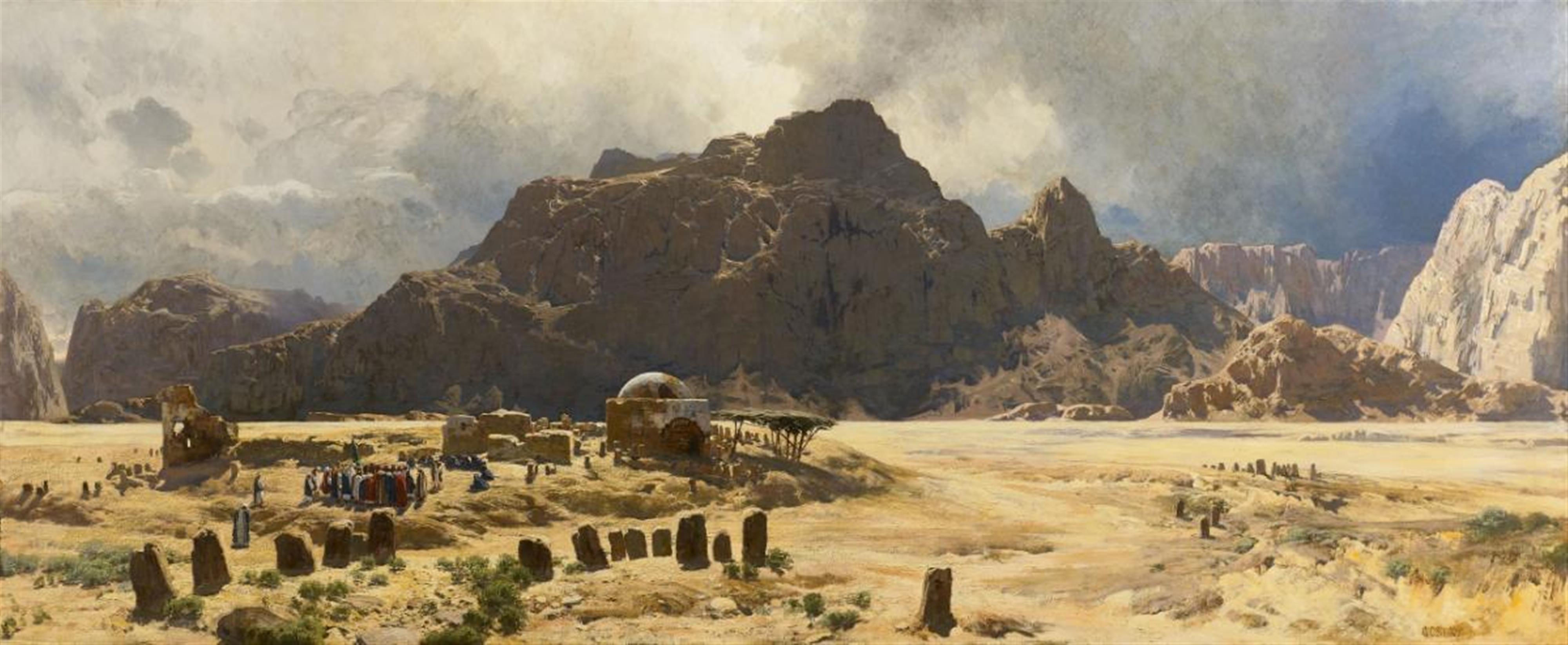 Carl Coven Schirm - SINAI LANDSCAPE WITH THE MOUNTAIN JEBEL EL-DEIR AND THE TOMB OF SHEIK NABI SALEH - image-1