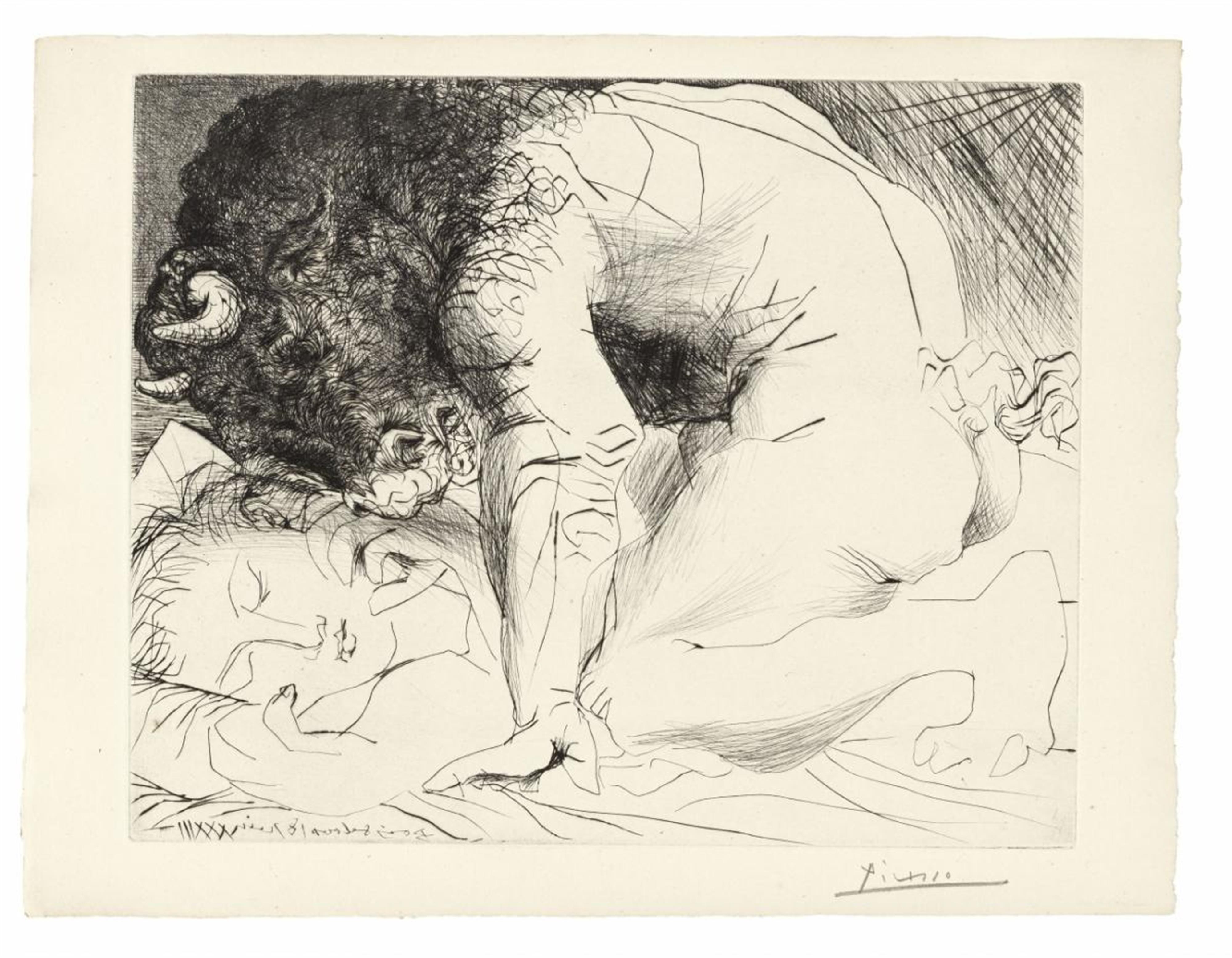 Pablo Picasso - Minotaure caressant une Dormeuse, sheet 93 from: La Suite Vollard - image-1