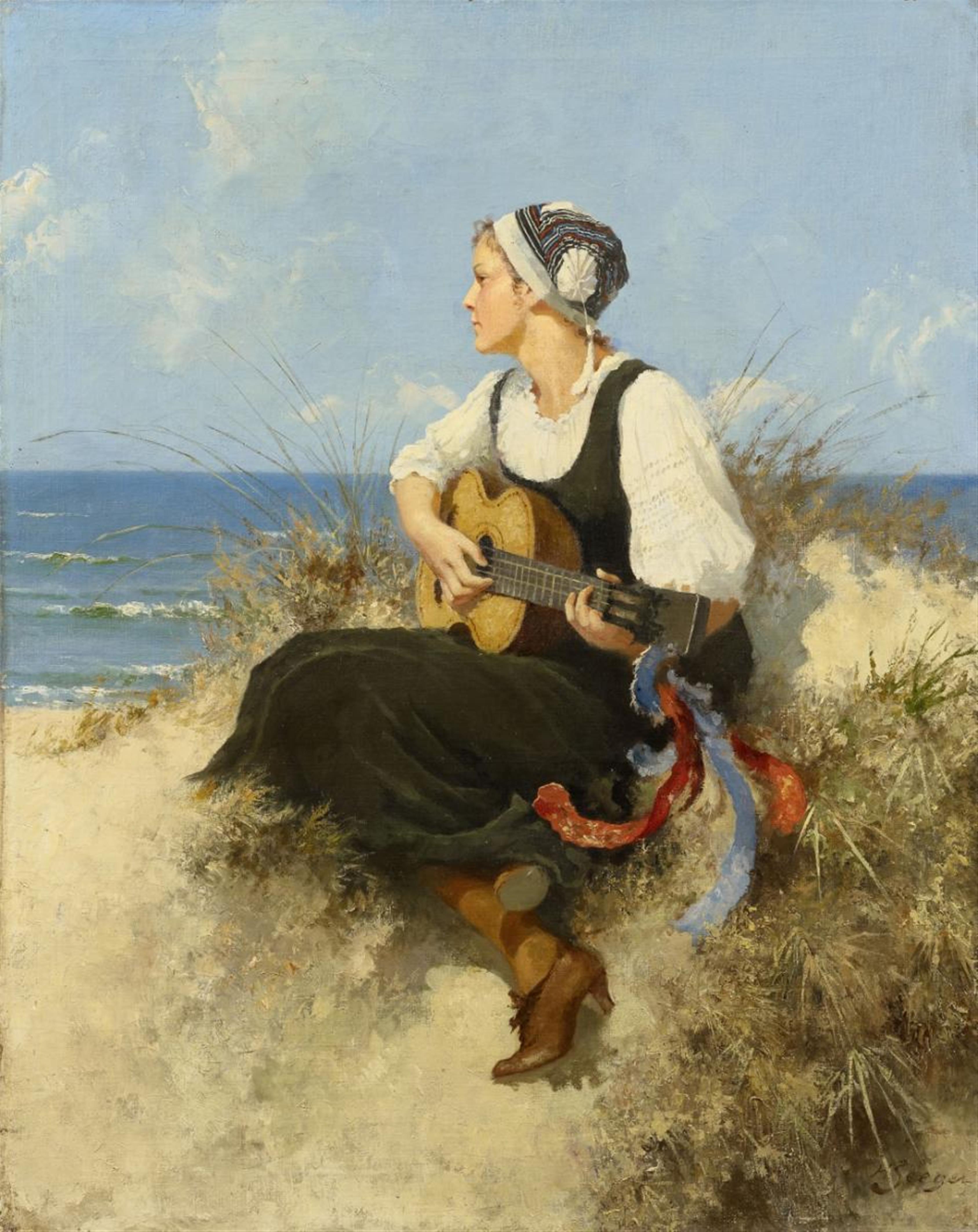 Hermann Seeger - YOUNG WOMAN WITH A GUITAR ON A BEACH - image-1