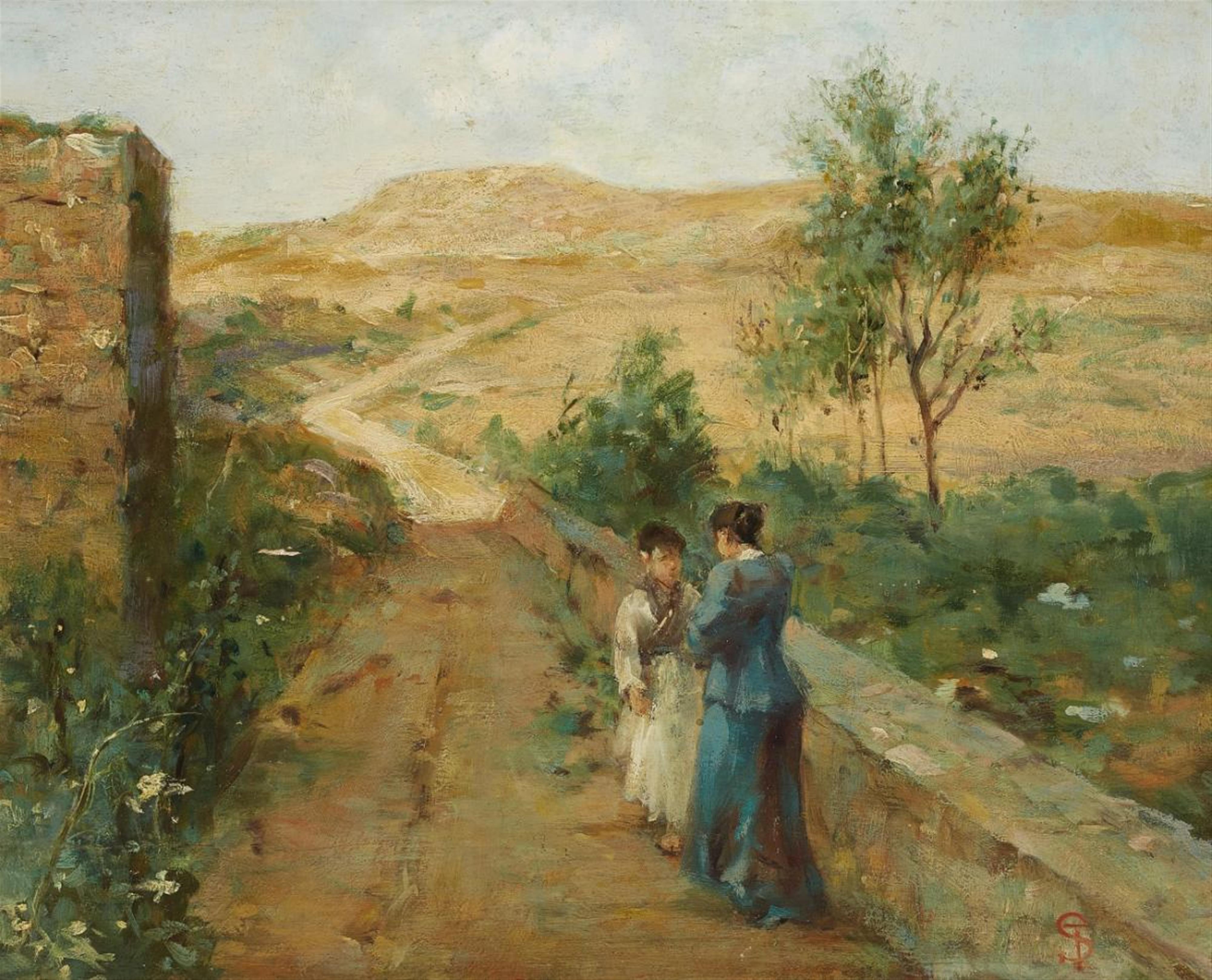 Telemaco Signorini - CONVERSATION ON A COUNTRY ROAD - image-1