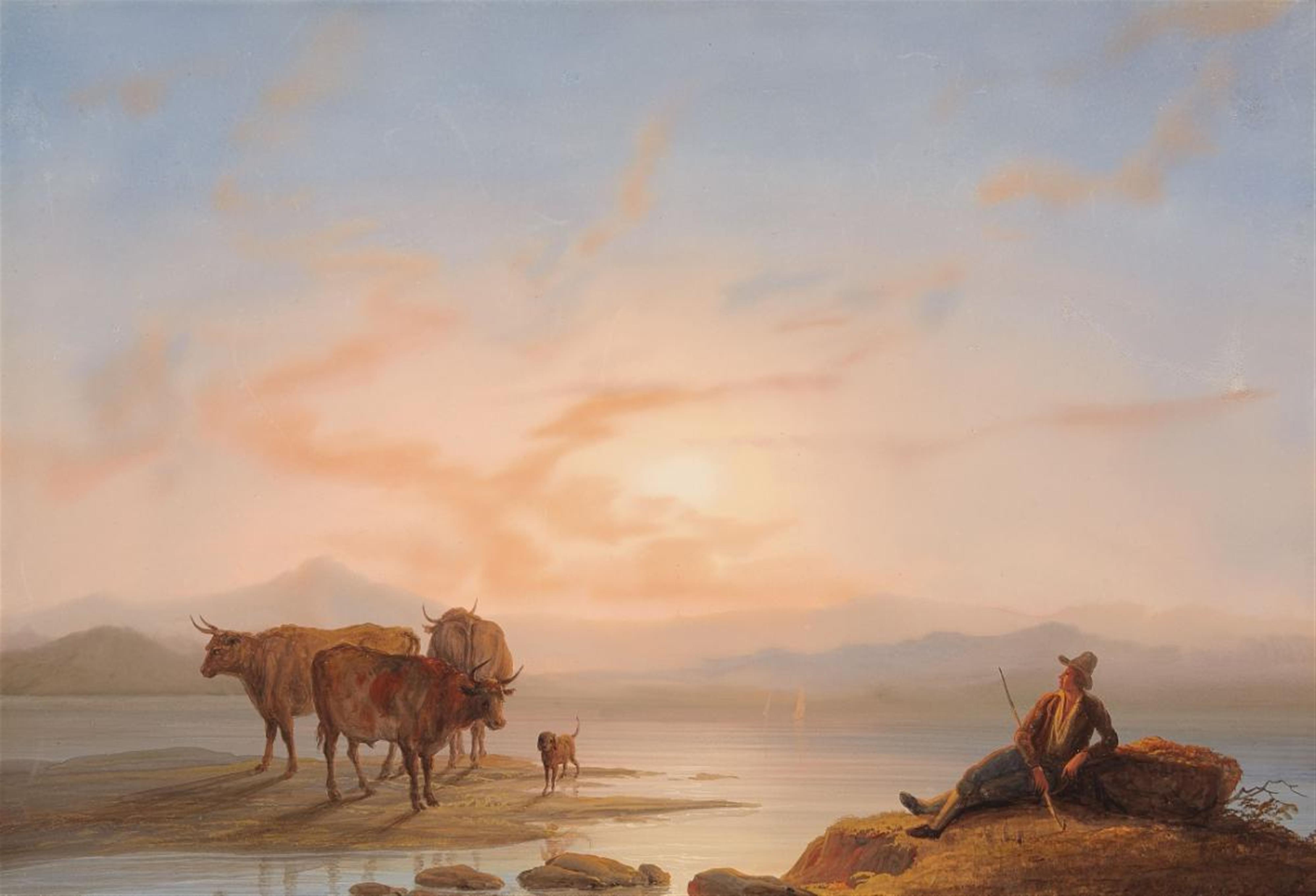 Unknown Artist 19th century - CAMPAGNA LANDSCAPE WITH SHEPHERD AND BUFFALO - image-1