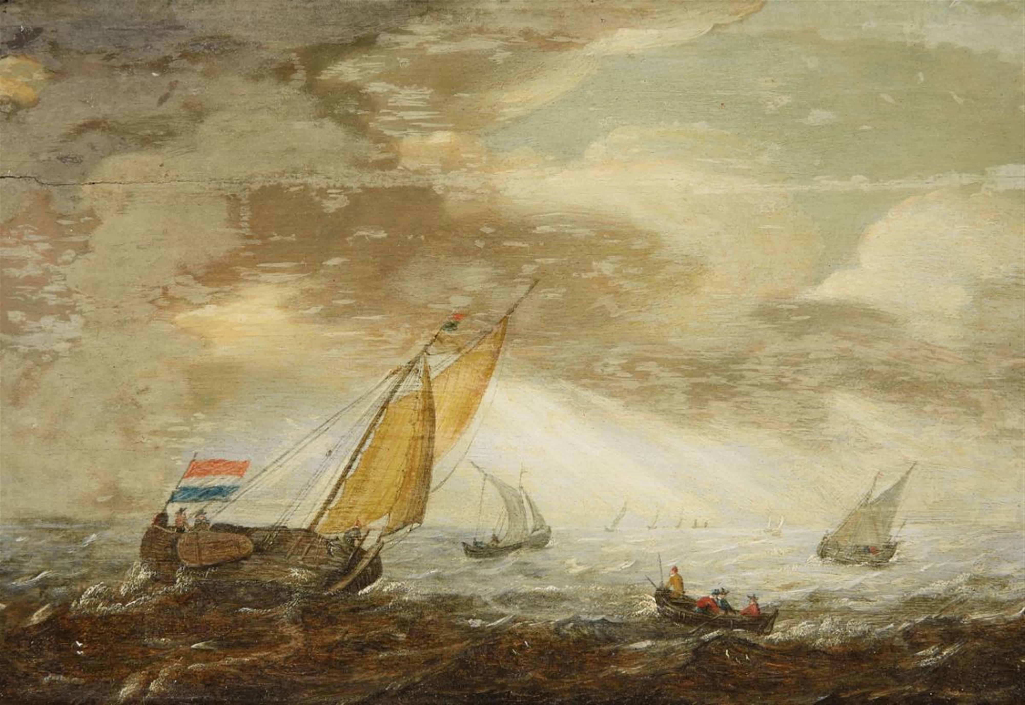 Dutch School of the 17th century - SHIPS ON A ROUGH SEA - image-1