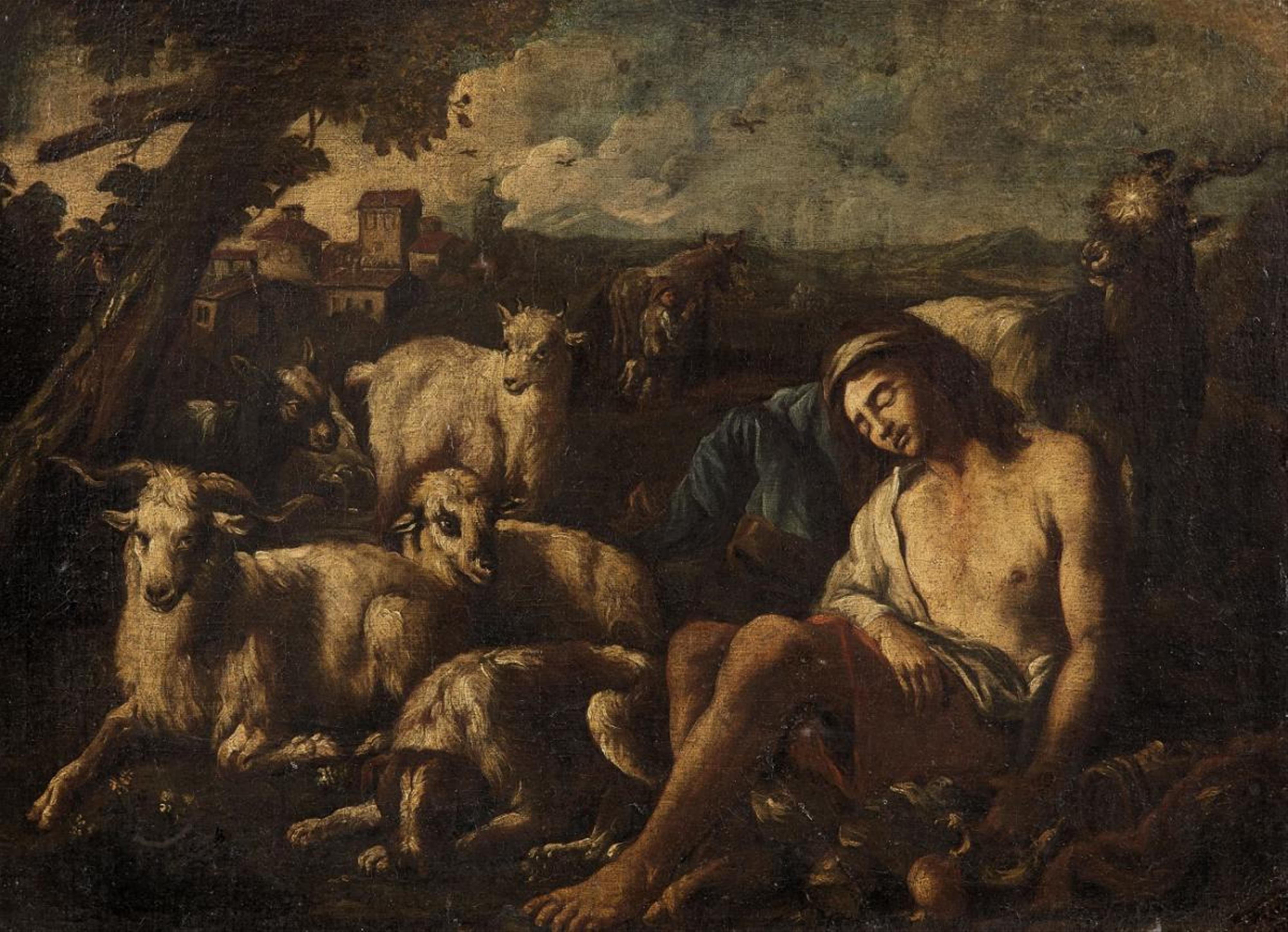 Philipp Peter Roos, called Rosa Da Tivoli, follower of - LANDSCAPE WITH SLEEPING SHEPHERDS AND THEIR HERD - image-1