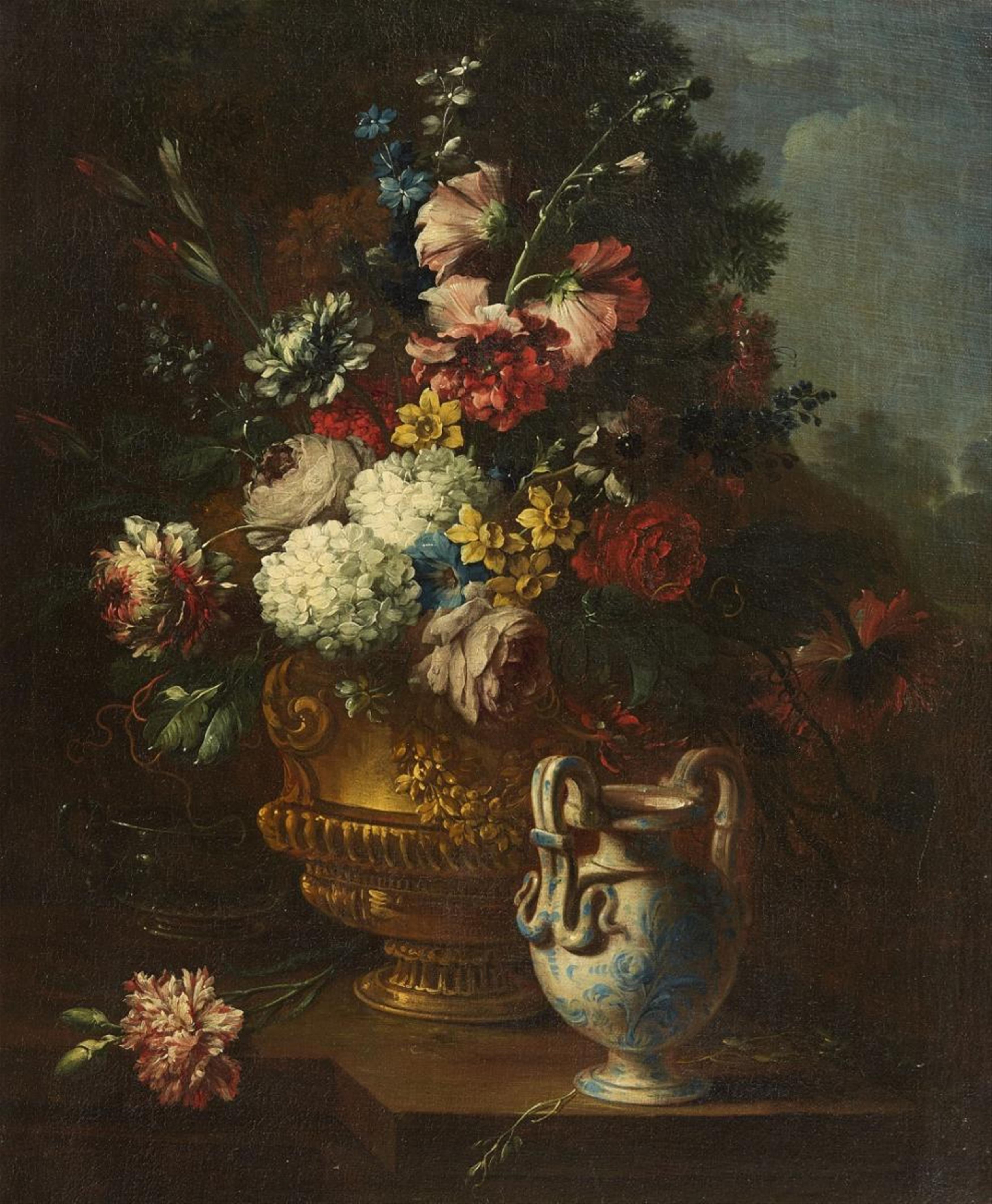 Gaspar Peeter Verbruggen II, attributed to - FLORAL STILL LIFE WITH VIEW OF A LANDSCAPE - image-1