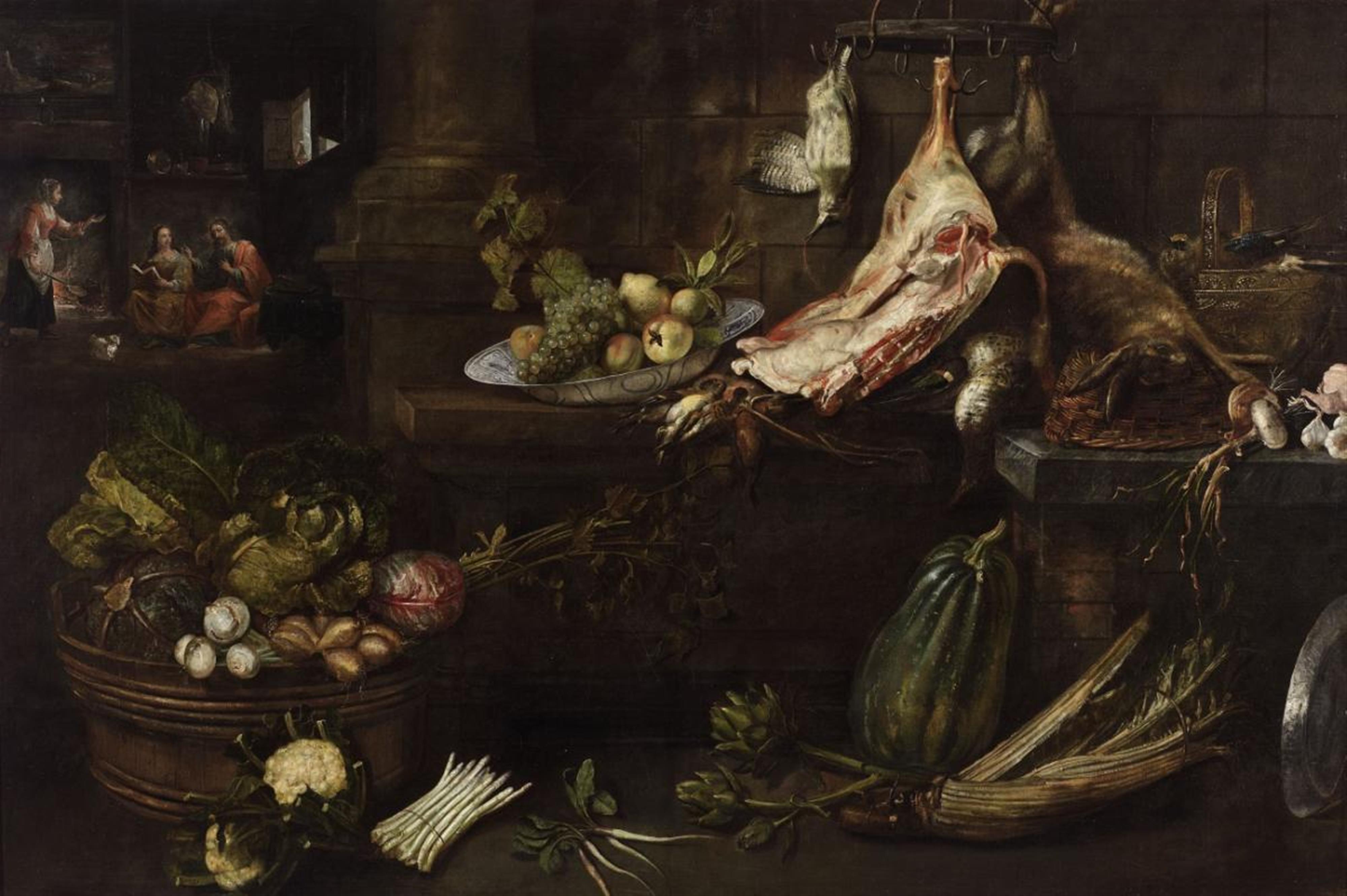 Frans Ykens - A KITCHEN STILL LIFE WITH CHRIST, MARY AND MARTHA - image-1