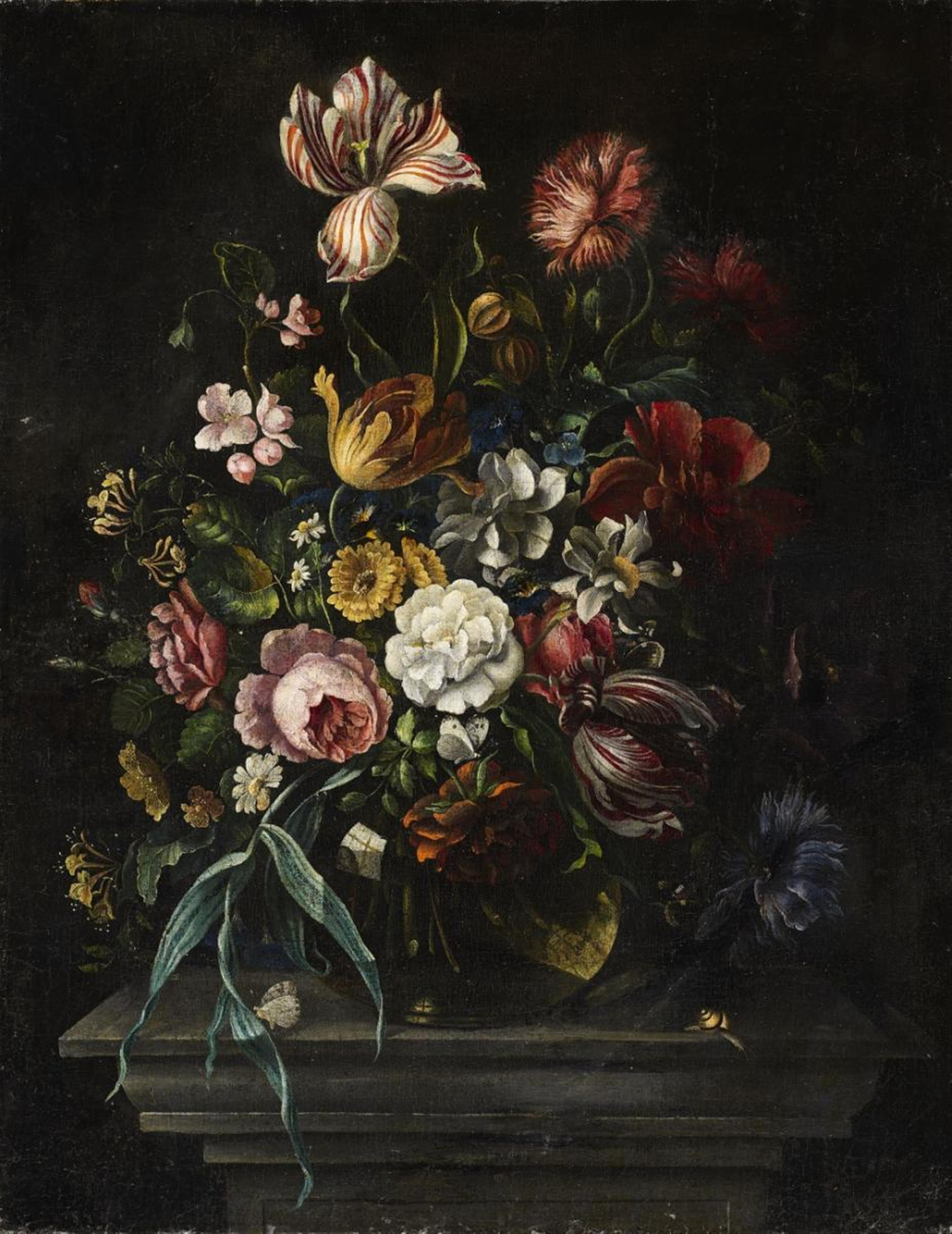 Italian School of the 17th century - A FLORAL STILL LIFE ON A PLINTH - image-1