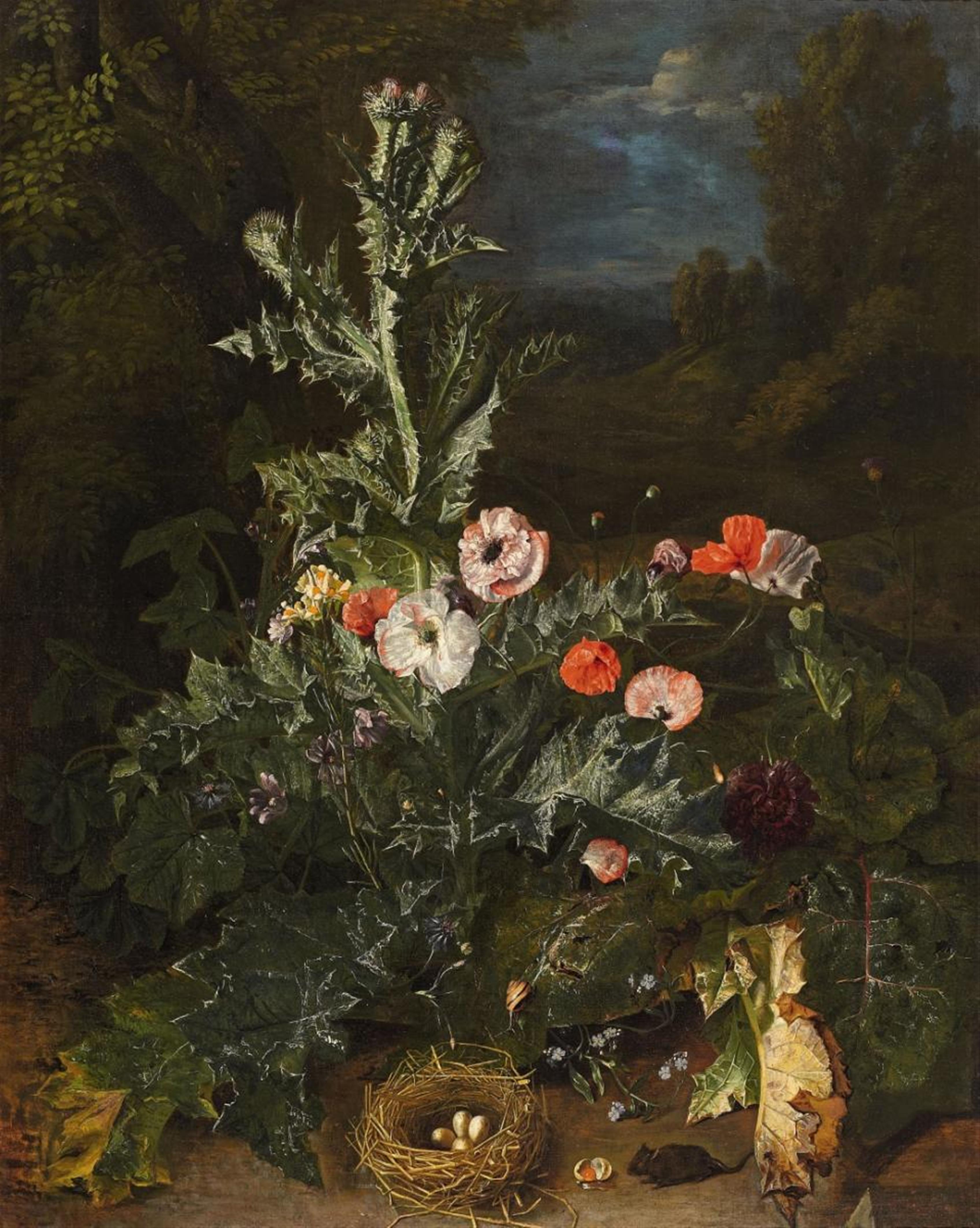 Peter Snyers - STILL LIFE WITH THISTLE AND NEST - image-1