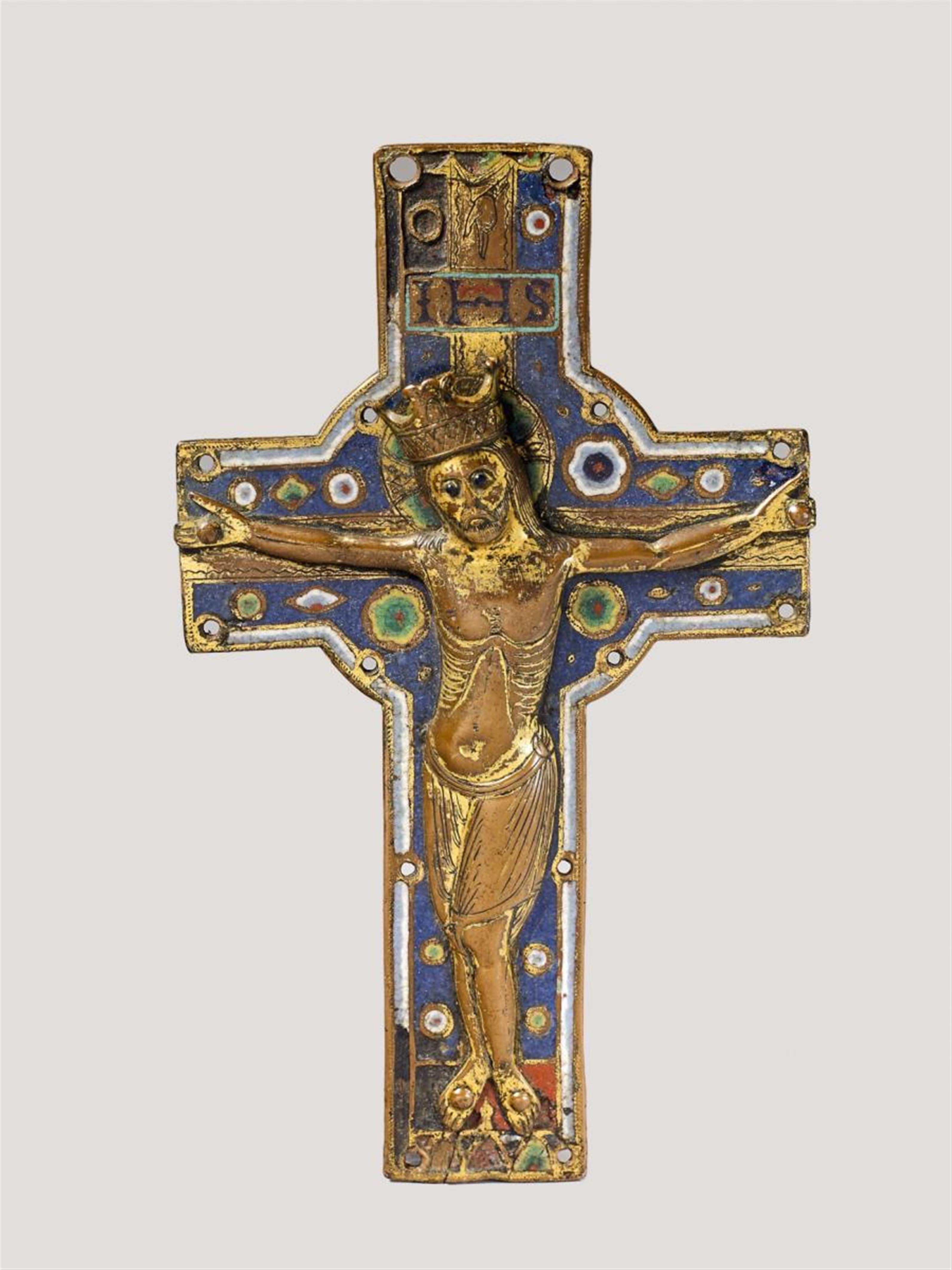 AN EARLY 13TH CENTURY LIMOGES CAST COPPER CRUCIFIX - image-1