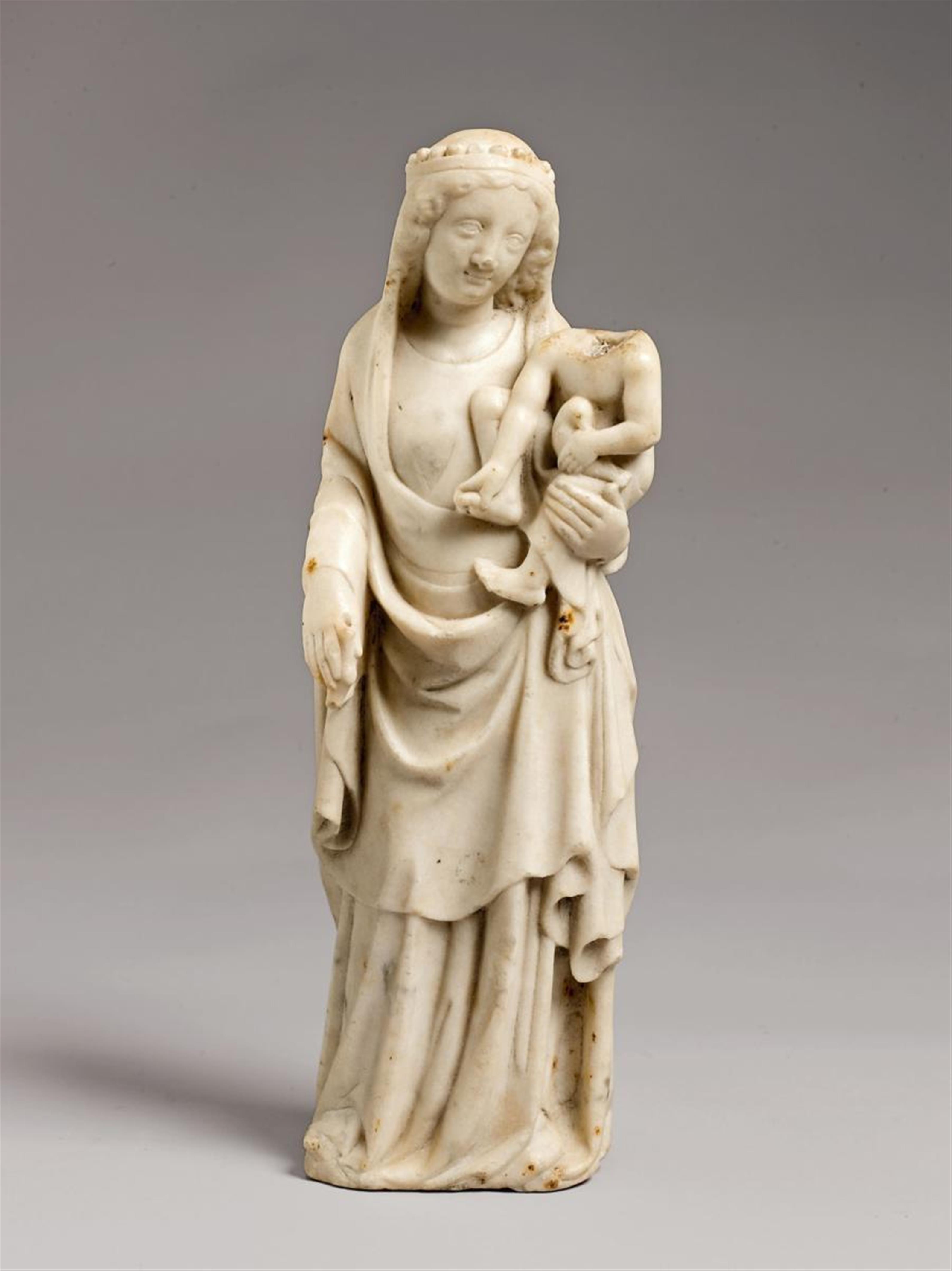 A MARBLE FIGURE OF THE MADONNA WITH CHILD, PROBABLY COLOGNE, 1ST HALF 14TH CENTURY - image-1