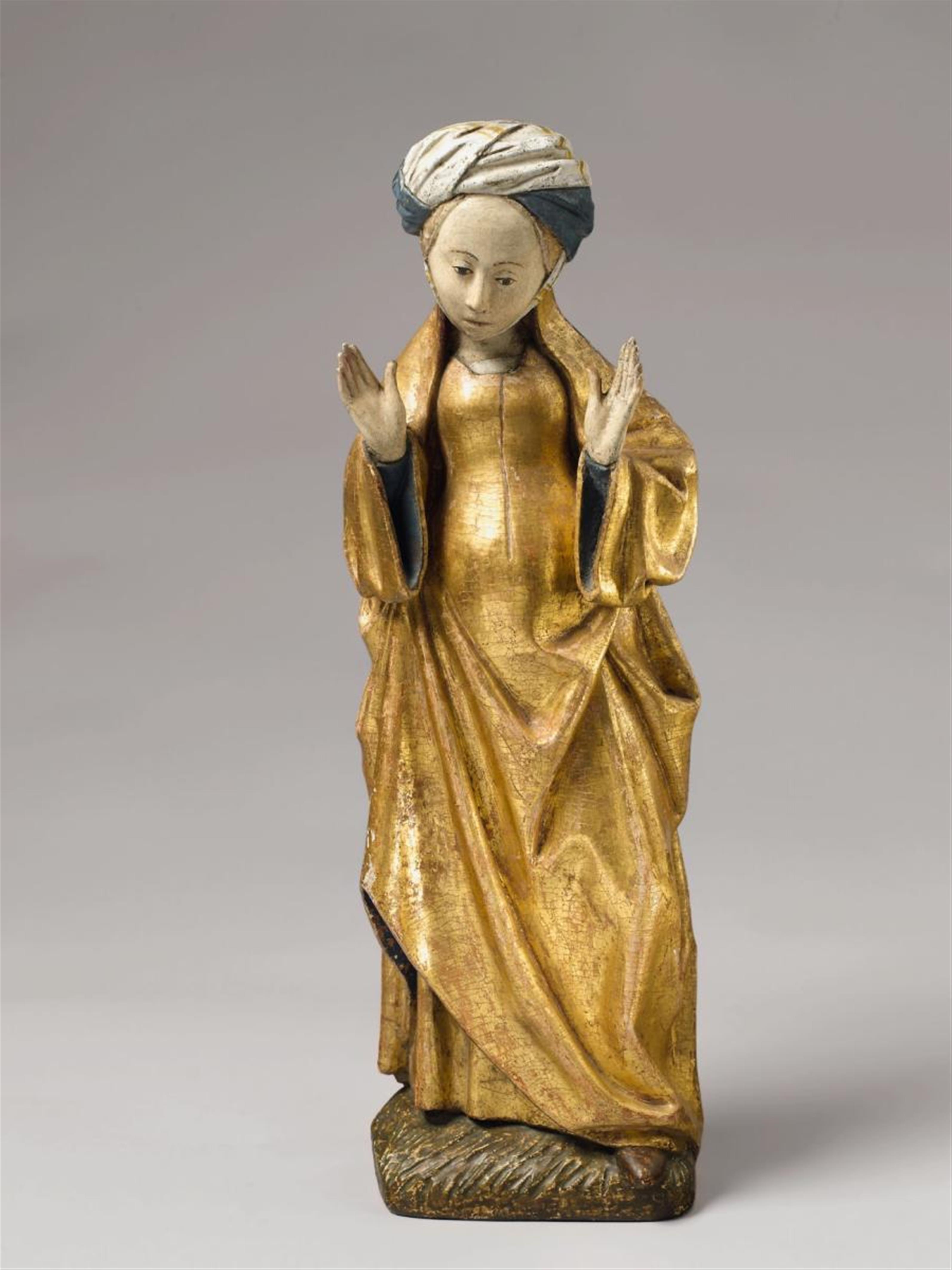 AN OAK FIGURE OF A GRIEVING WOMAN, MECHELEN OR ANTWERP, CIRCA 1500 - image-1