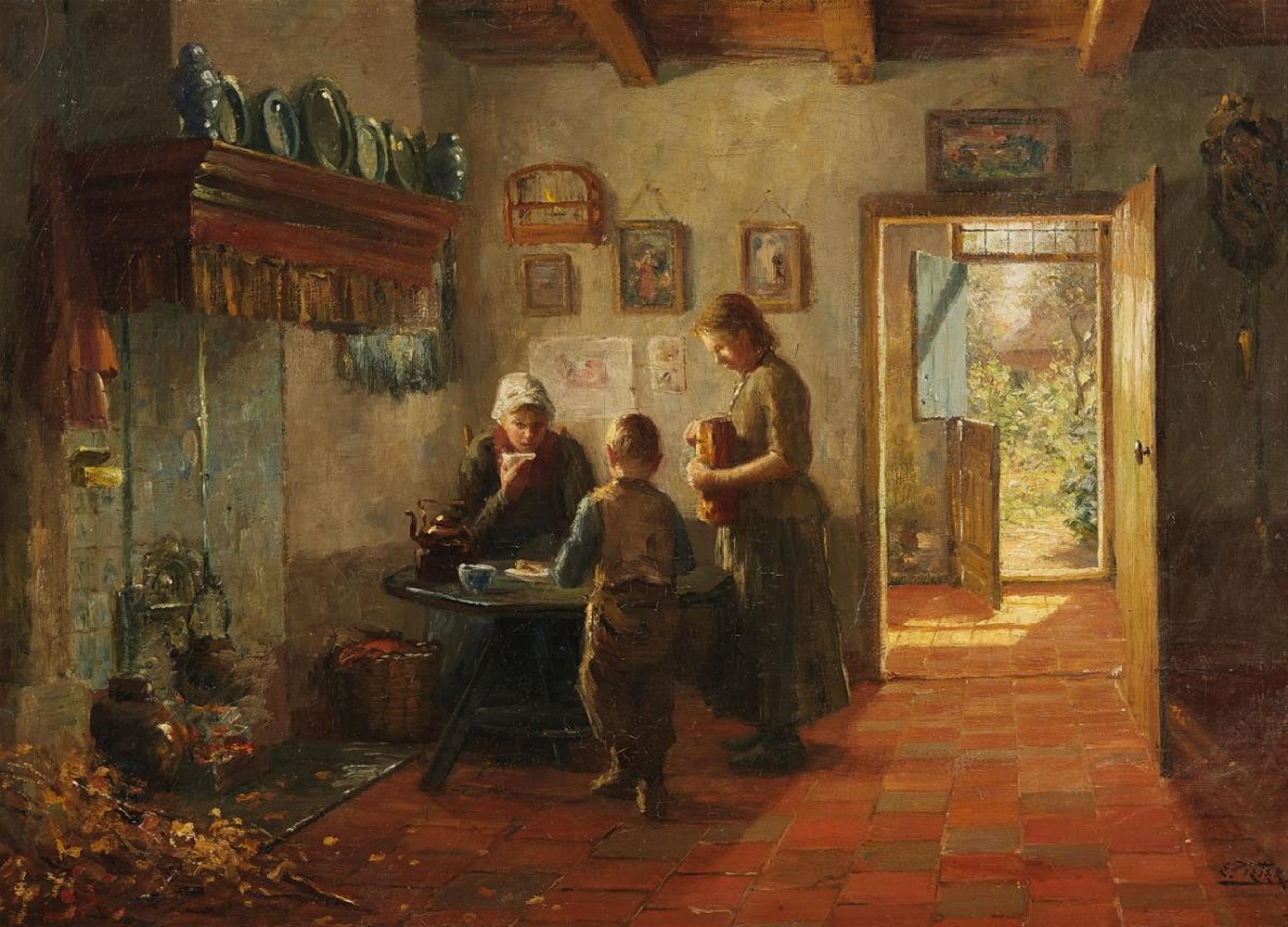 Evert Pieters - Dutch Interior with Mother and Children - image-1