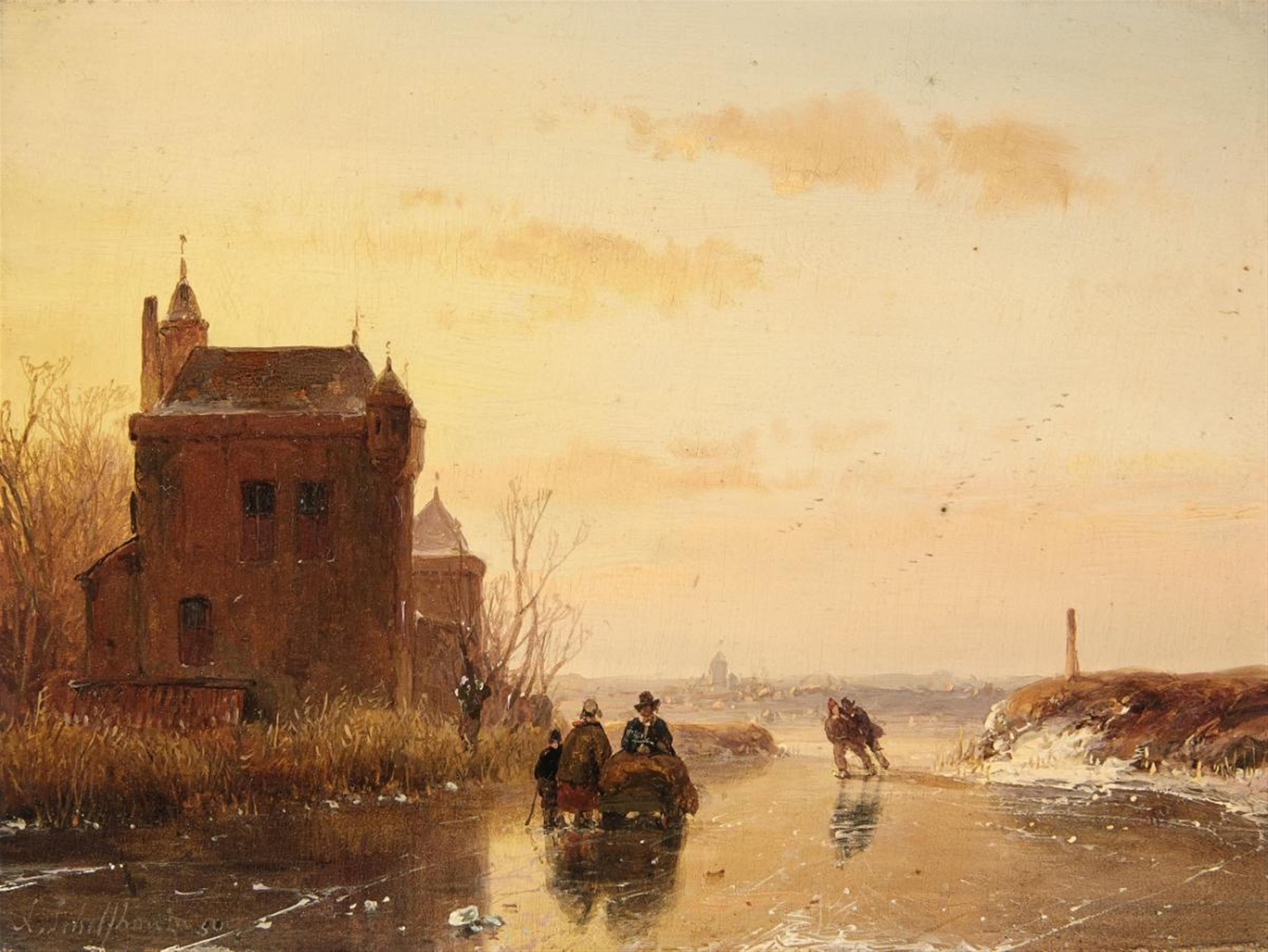 Andreas Schelfhout - Winter Landscape with a Fort - image-1
