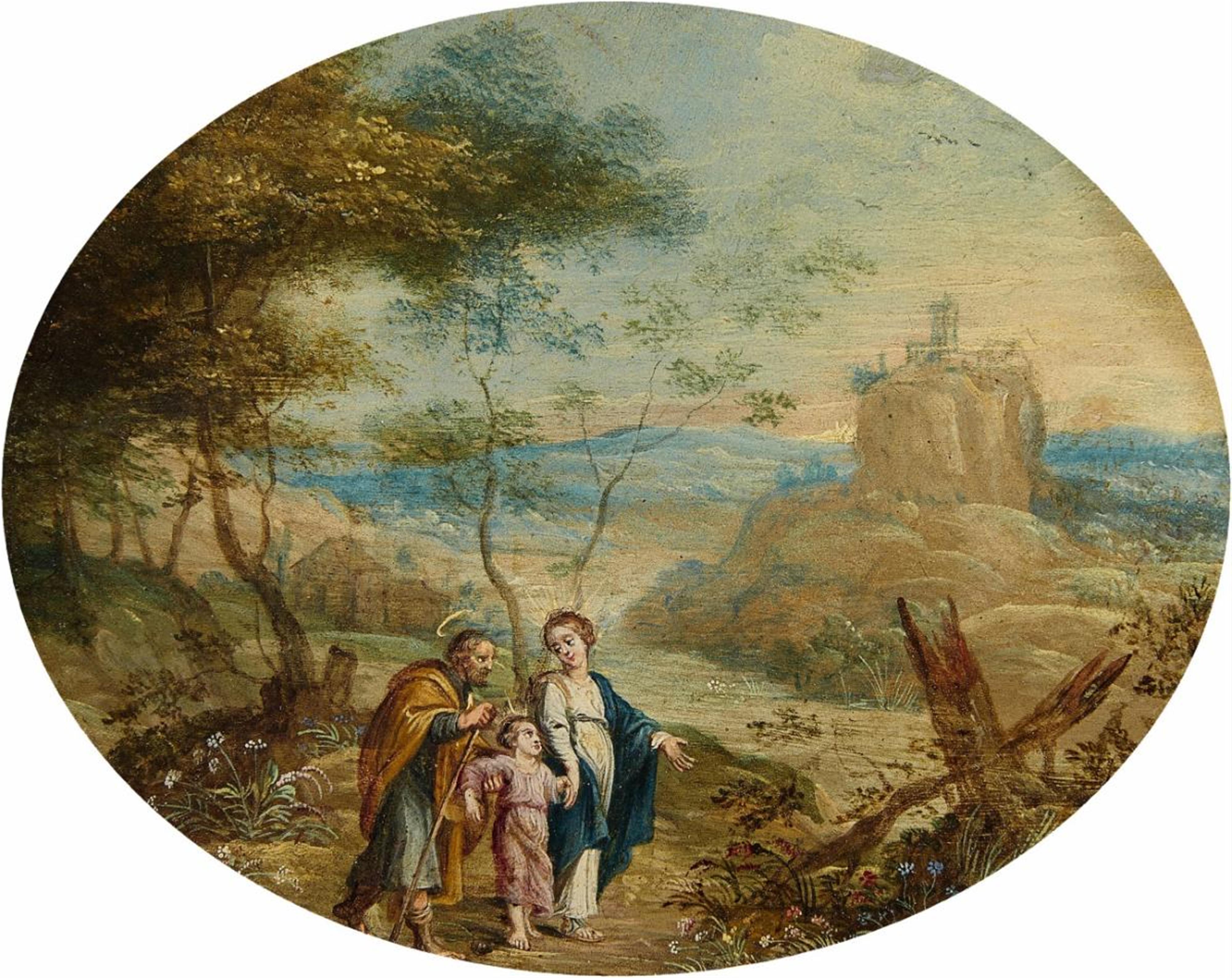 Flämischer Meister des 17. Jahrhunderts - Landschaft mit Rast auf der Flucht nach Ägypten Landschaft mit Wandel der Hl. Familie - image-2