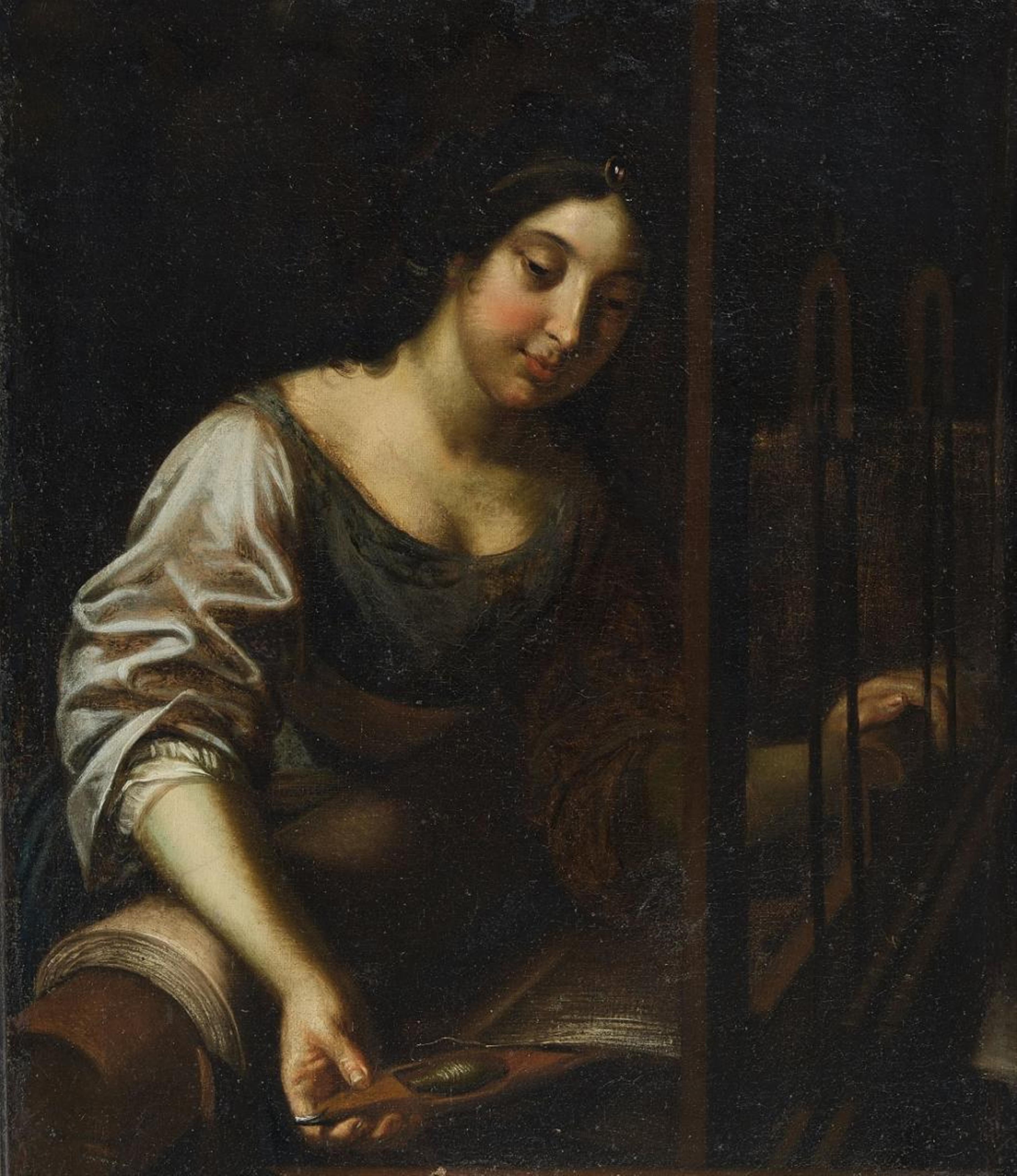 Flemish School of the 18th century - Woman at a Weaving Loom - image-1