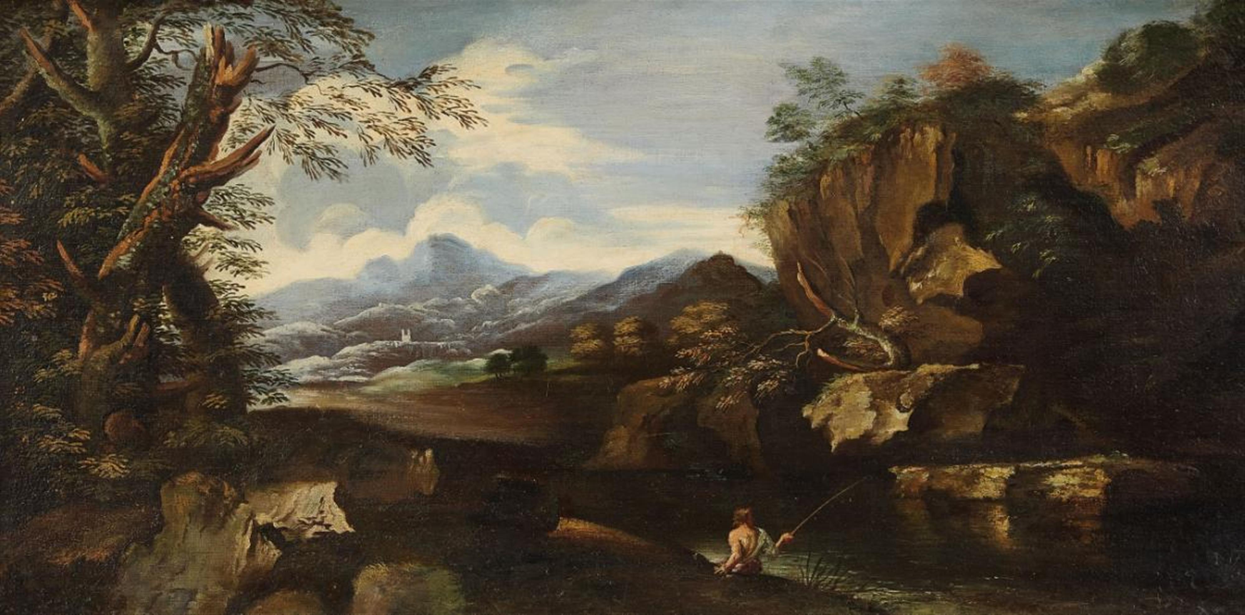 Italian School of the 18th century - Landscape with an Angler - image-1