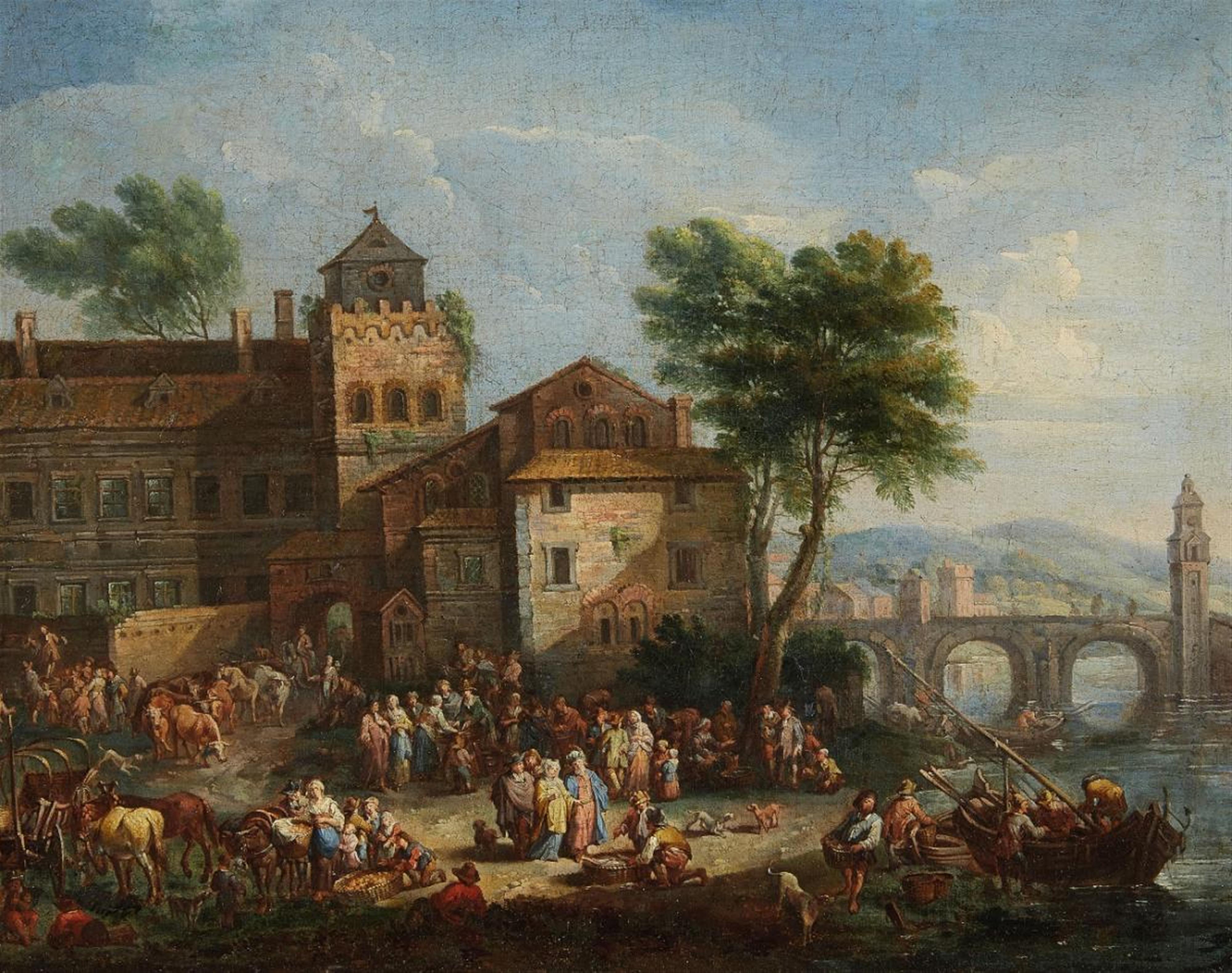 Adriaen Fransz. Boudewijns, attributed to - Market Scene in a River Town - image-1