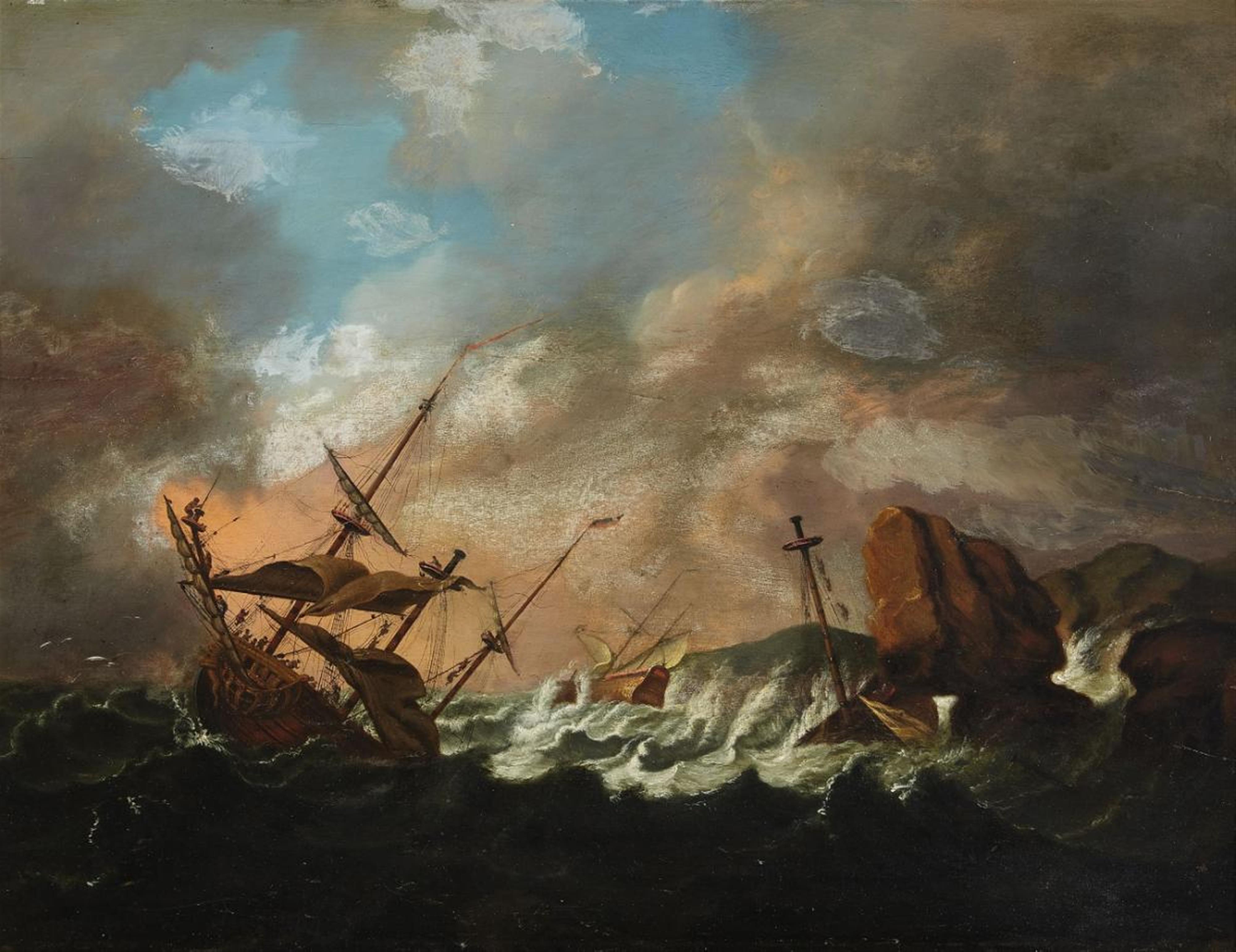 Bonaventura Peeters, attributed to - Sailing Ships in a Storm - image-1