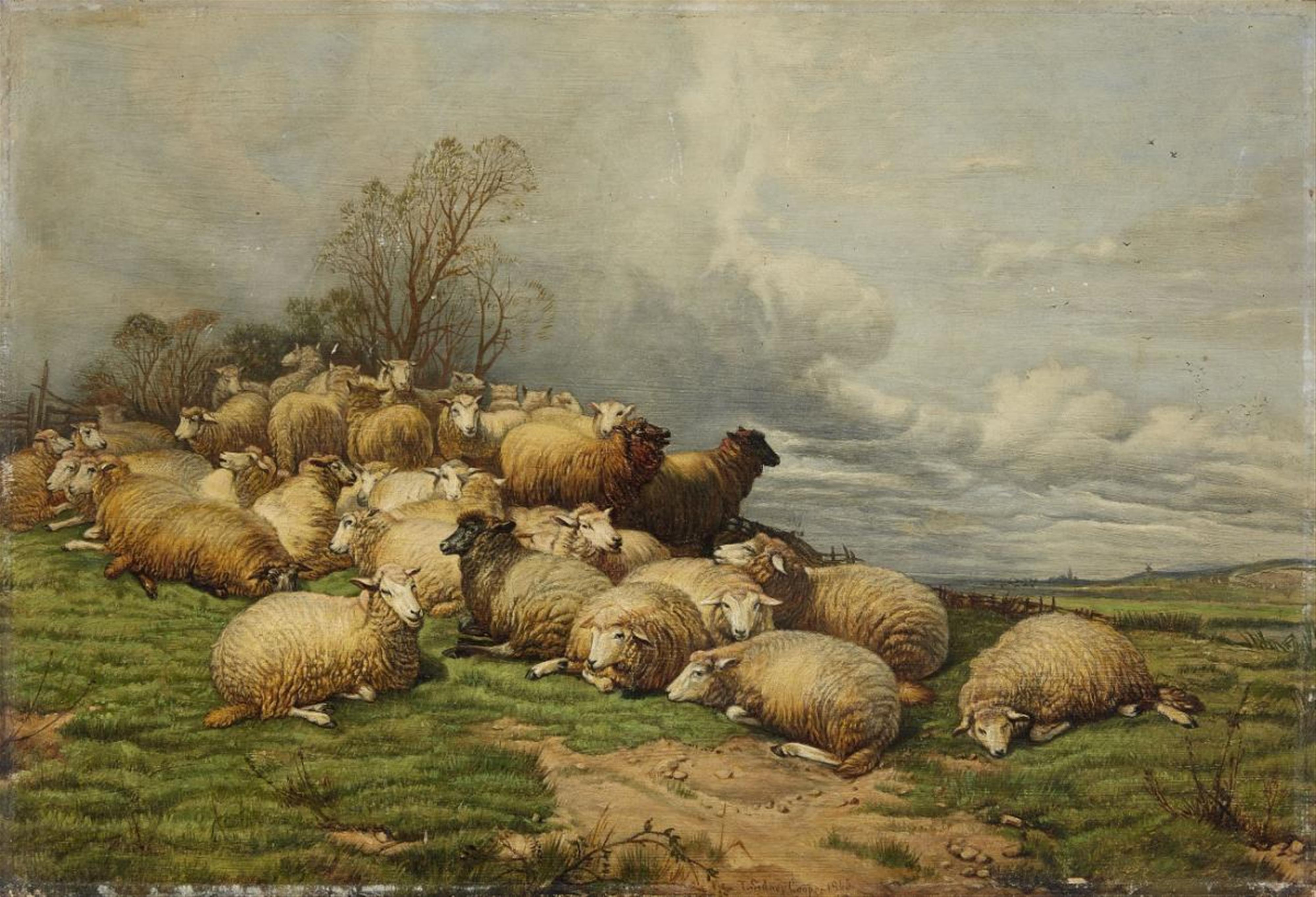 Thomas Sidney Cooper - Landscape with a Flock of Sheep - image-1
