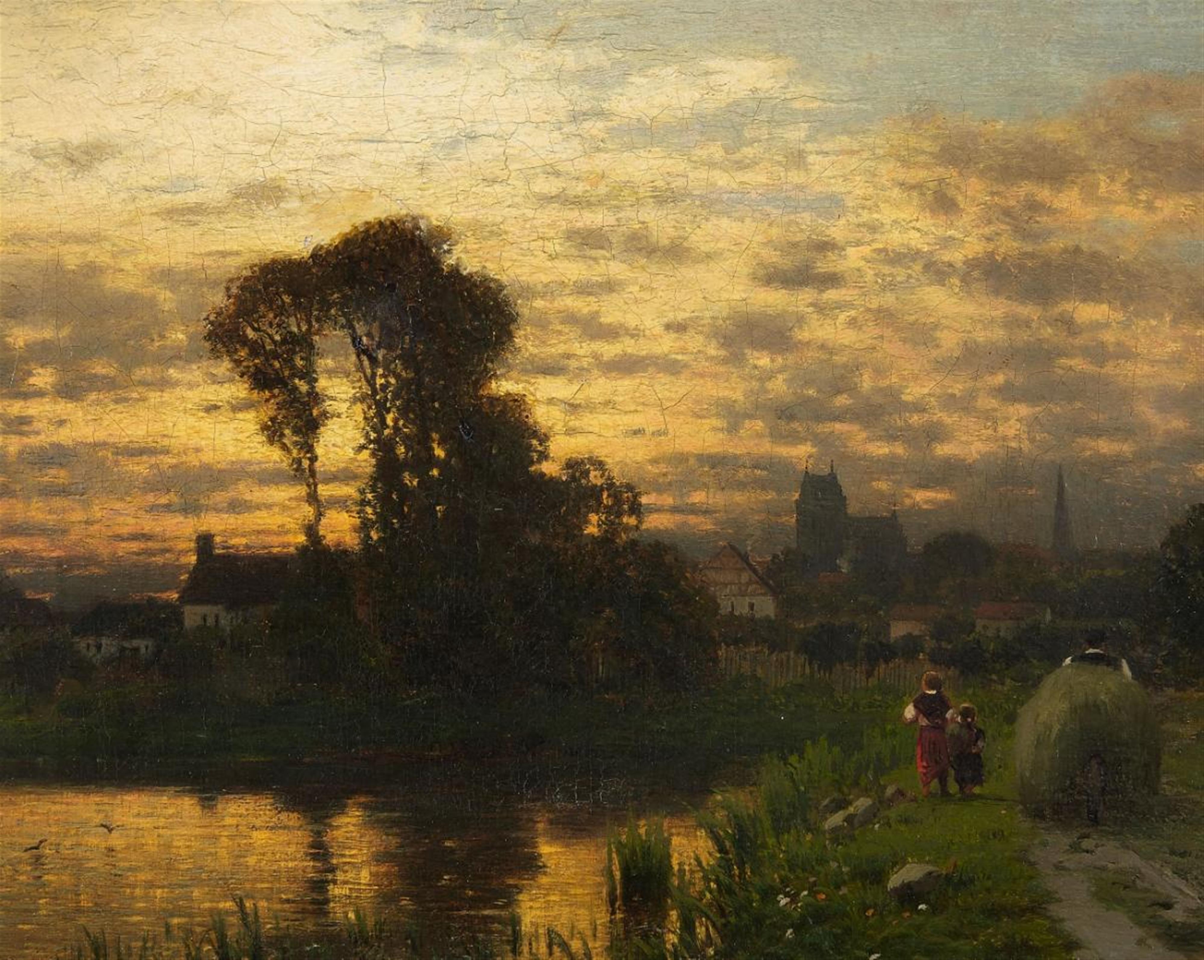 Louis Douzette - Evening Landscape with Peasants Returning from the Harvest - image-1