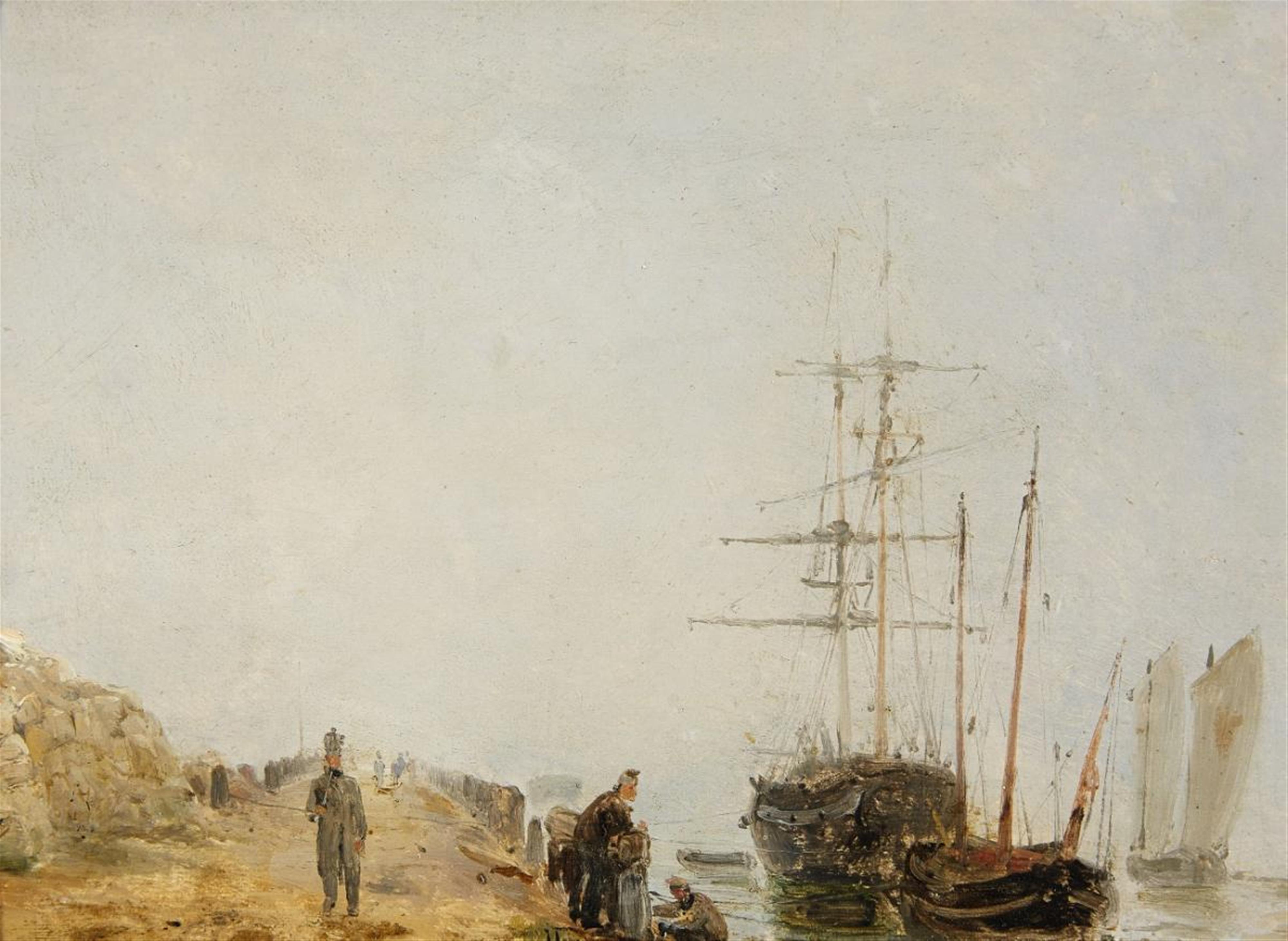 Théodore Gudin - Sailing Ships by a Jetty - image-1