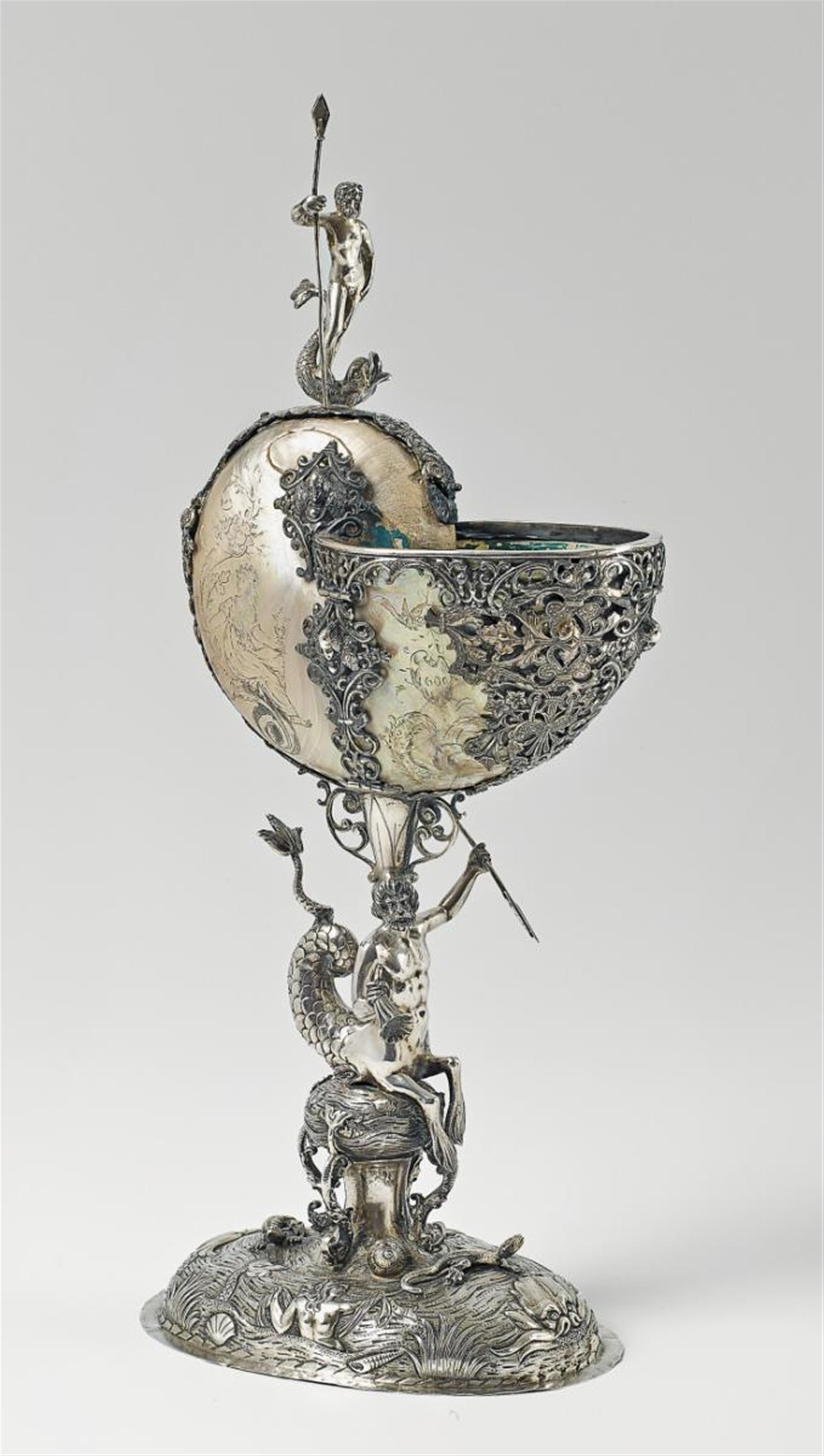 A historicist silver mounted nautilus cup. Pseudo marks, probably Hanau, ca. 1900. - image-1