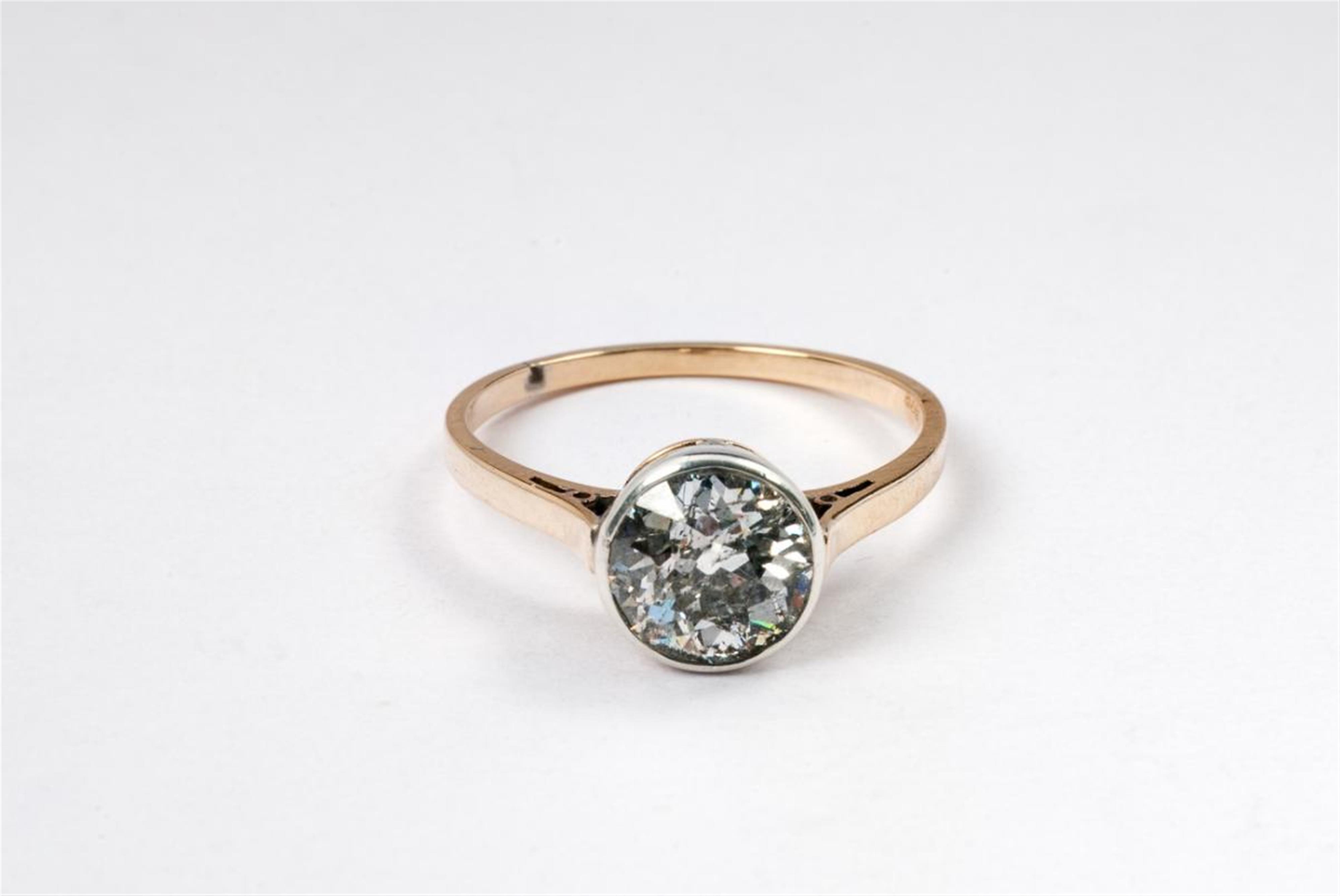 A silver and 14 ct gold diamond single stone ring. - image-1