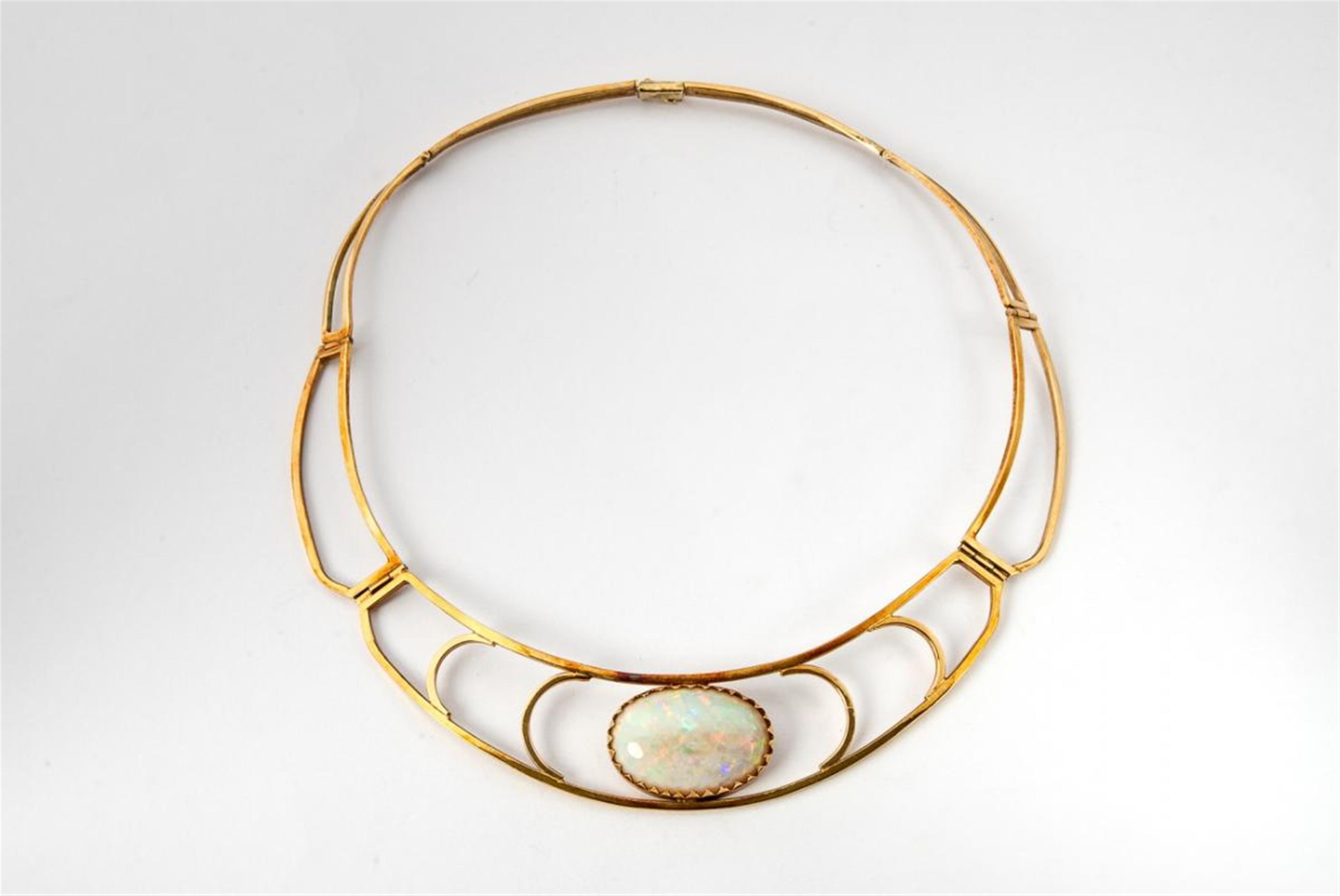 A German 14 ct gold and opal necklace. - image-1