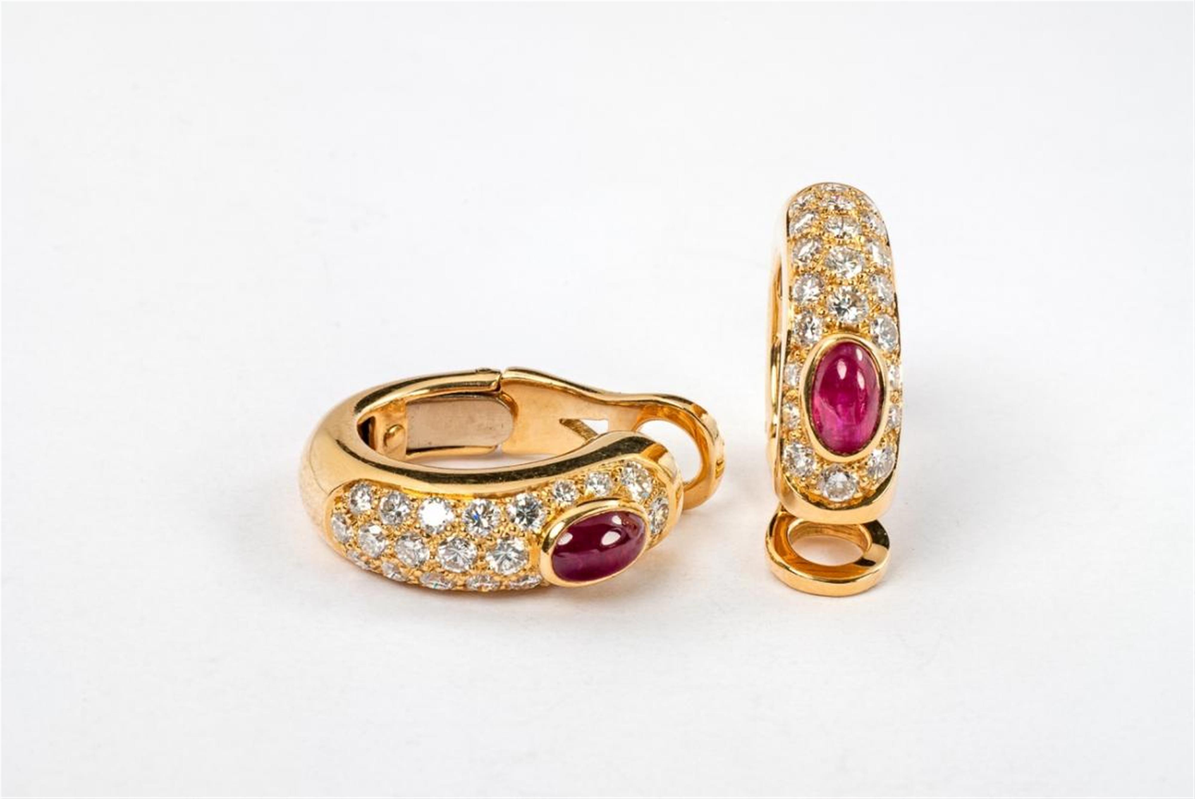 A pair of Cartier 18 ct gold, ruby and diamond clip earrings. - image-1
