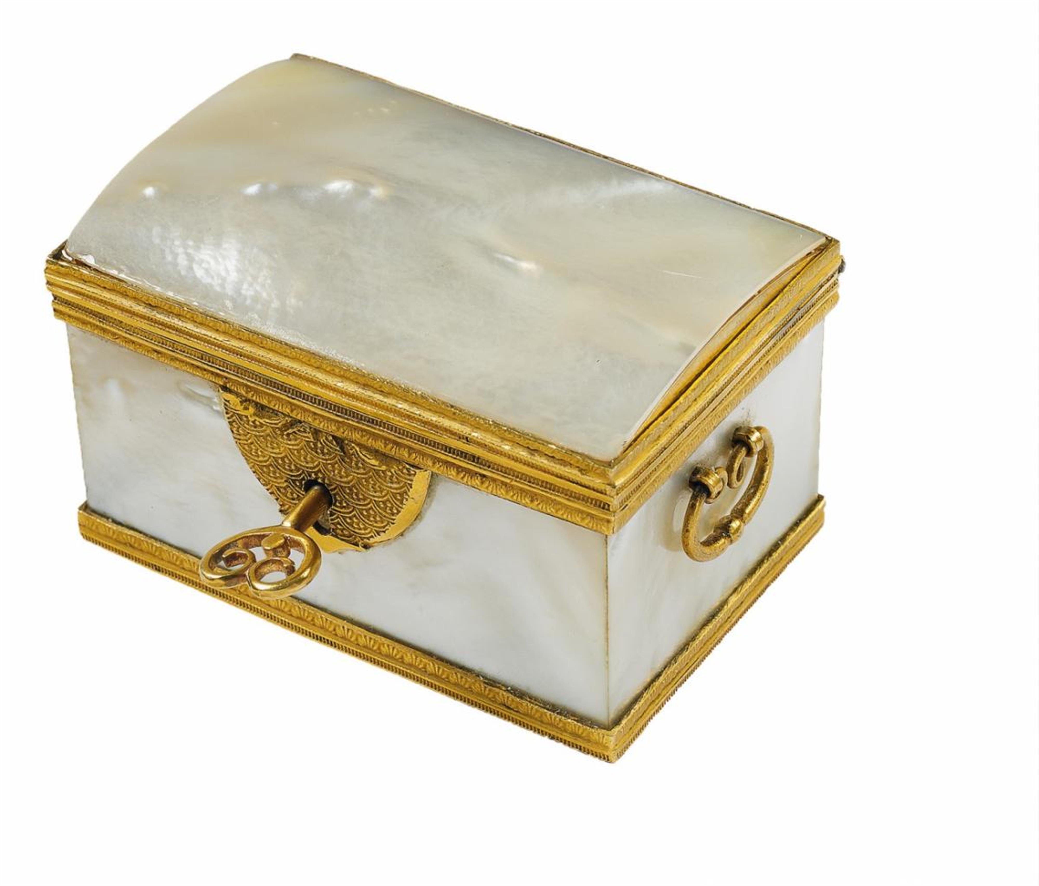 An empire ormolu-mounted mother-of-pearl box with original key - image-1