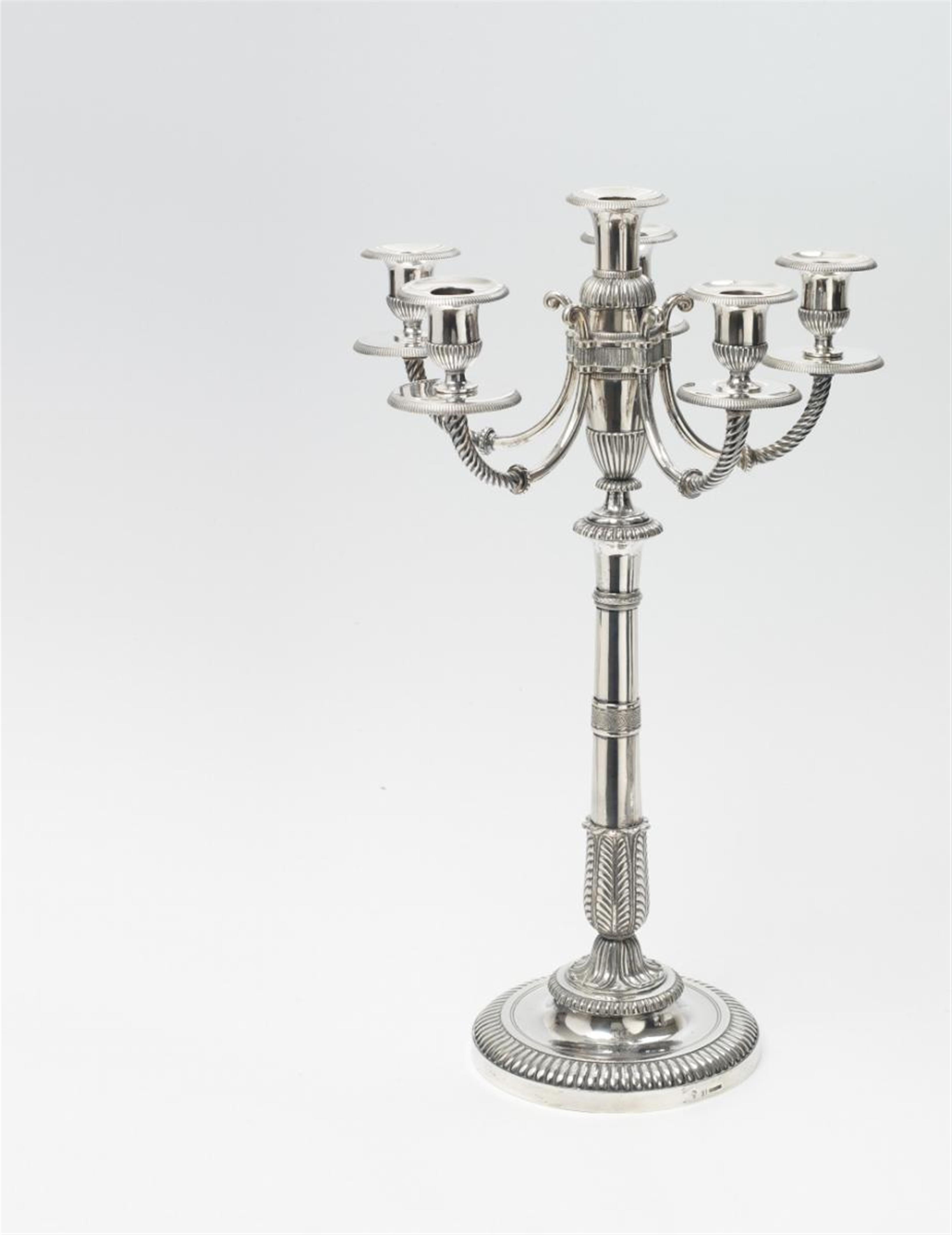 A Kassel silver candelabrum made for Elector Wilhelm II of Hessen-Kassel, monogrammed "W II K" beneath the electoral crown. Marks of Carl Heinrich Kördell, ca. 1824/25. - image-1